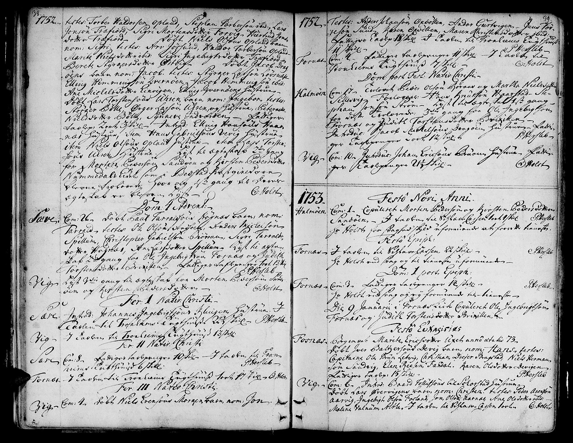 Ministerialprotokoller, klokkerbøker og fødselsregistre - Nord-Trøndelag, SAT/A-1458/773/L0607: Parish register (official) no. 773A01, 1751-1783, p. 38-39