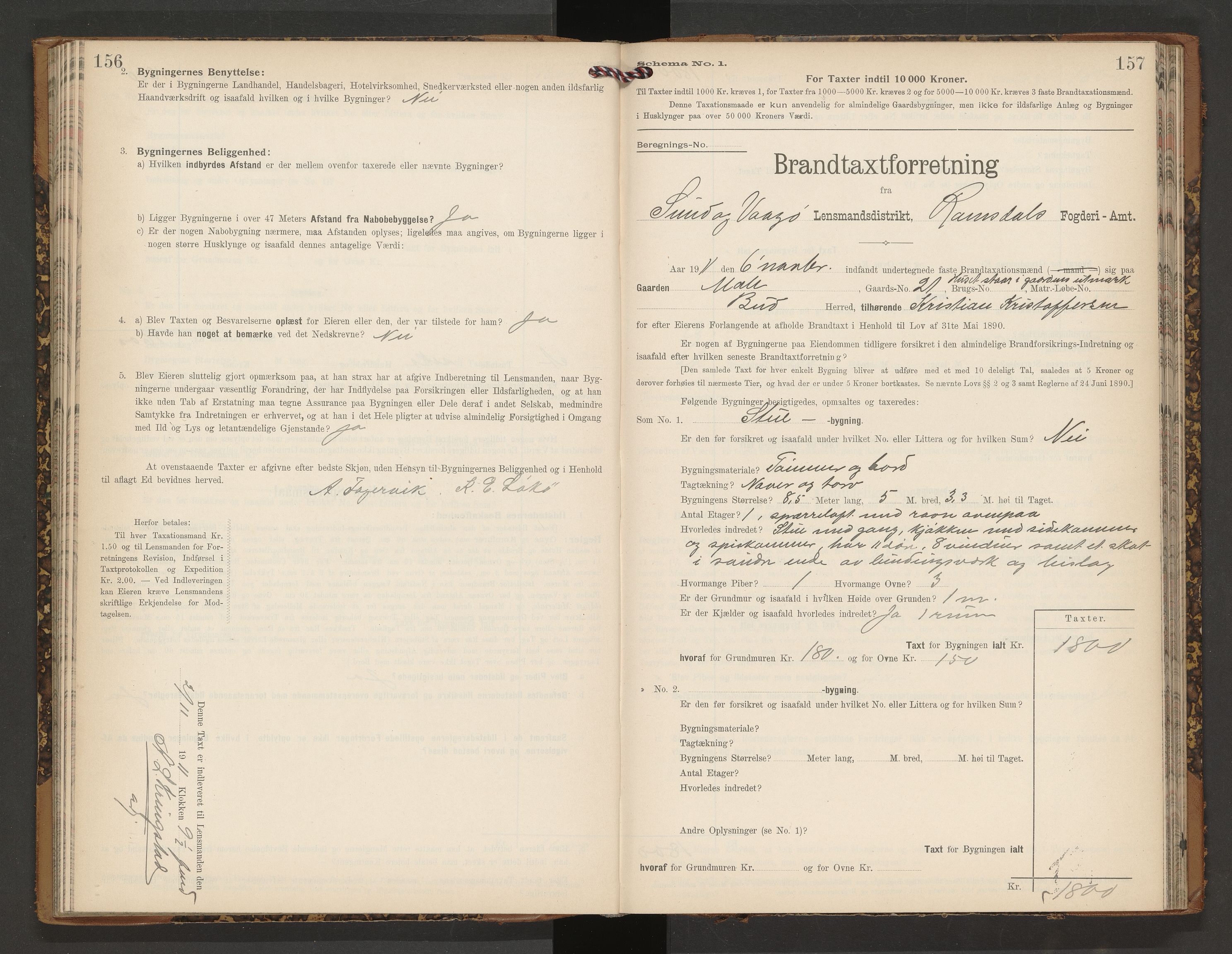 Norges Brannkasse Vågøy og Sund, AV/SAT-A-5504/Fb/L0002: Branntakstprotokoll, 1904-1913, p. 156-157