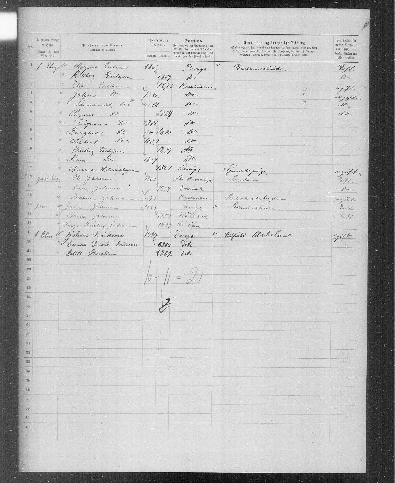 OBA, Municipal Census 1899 for Kristiania, 1899, p. 4885