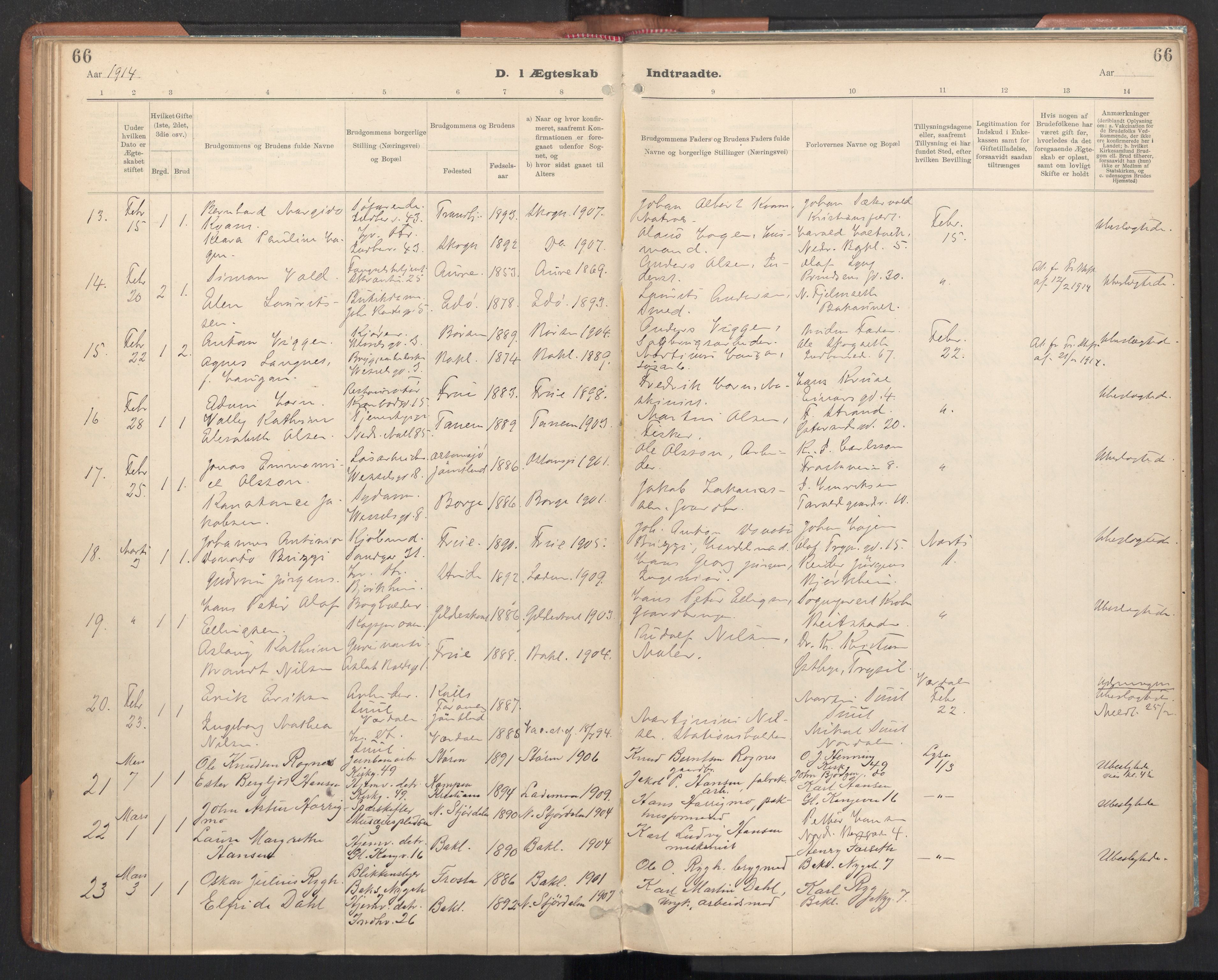 Ministerialprotokoller, klokkerbøker og fødselsregistre - Sør-Trøndelag, SAT/A-1456/605/L0244: Parish register (official) no. 605A06, 1908-1954, p. 66