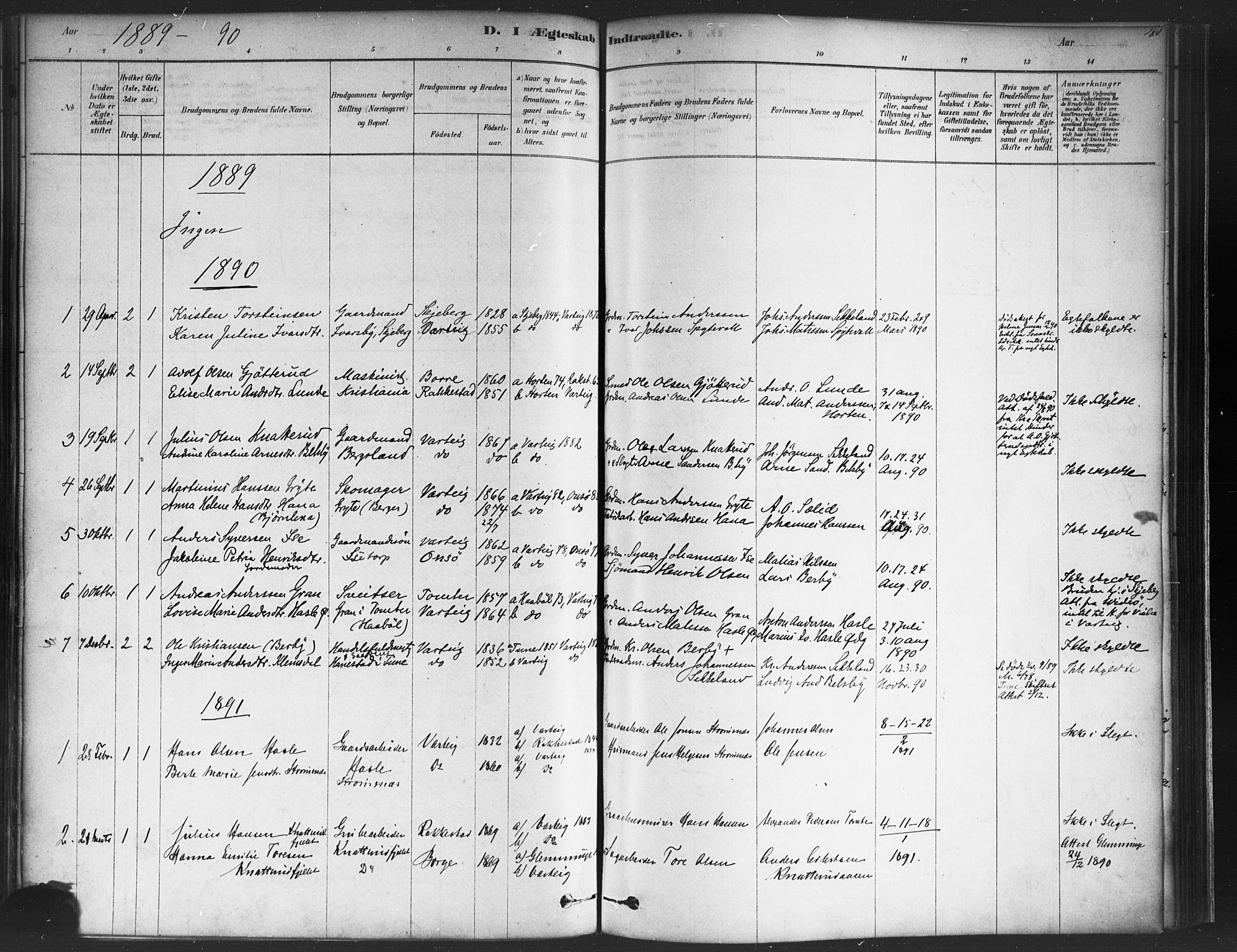 Varteig prestekontor Kirkebøker, SAO/A-10447a/F/Fa/L0002: Parish register (official) no. 2, 1878-1899, p. 184
