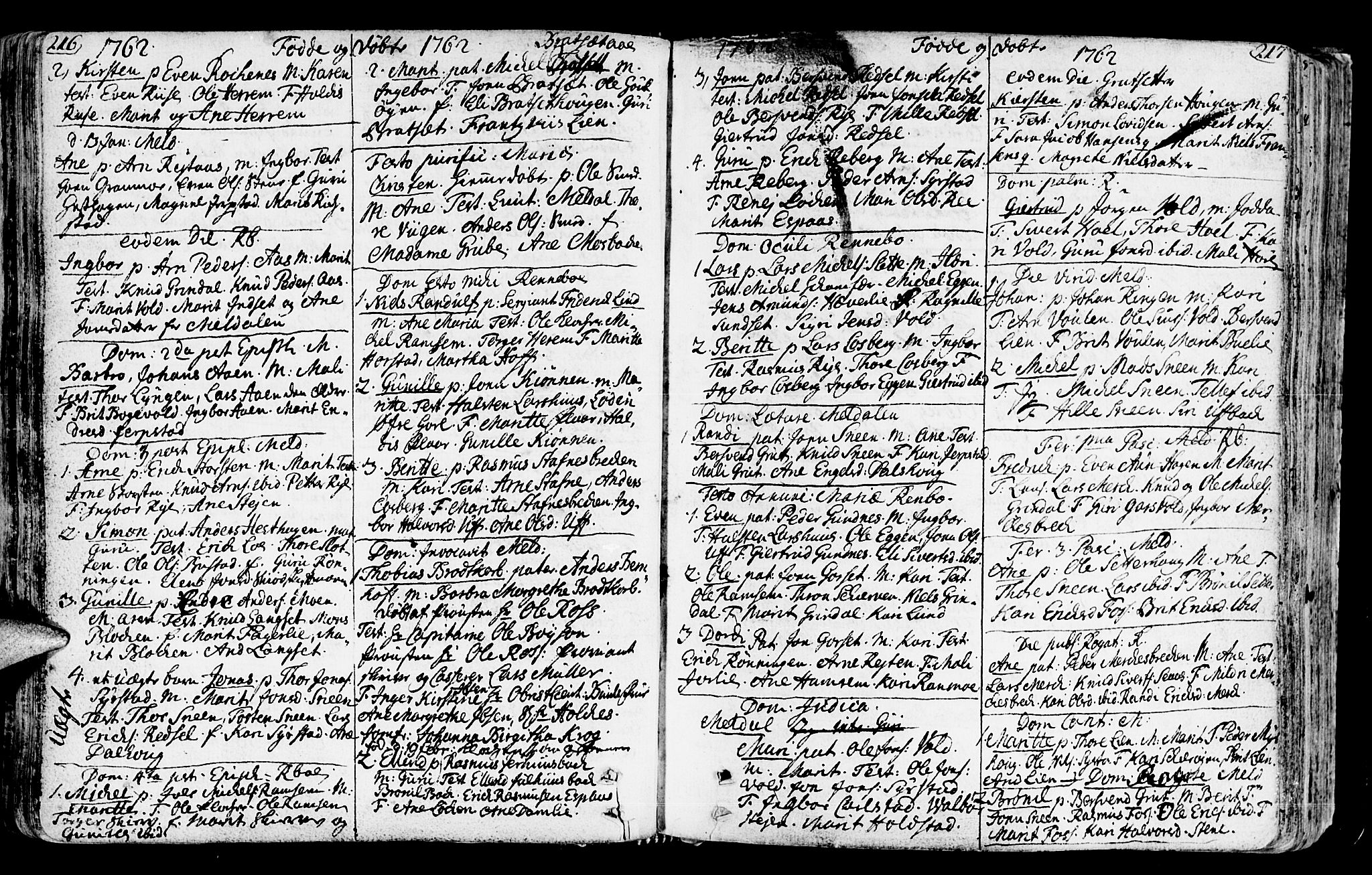 Ministerialprotokoller, klokkerbøker og fødselsregistre - Sør-Trøndelag, SAT/A-1456/672/L0851: Parish register (official) no. 672A04, 1751-1775, p. 216-217