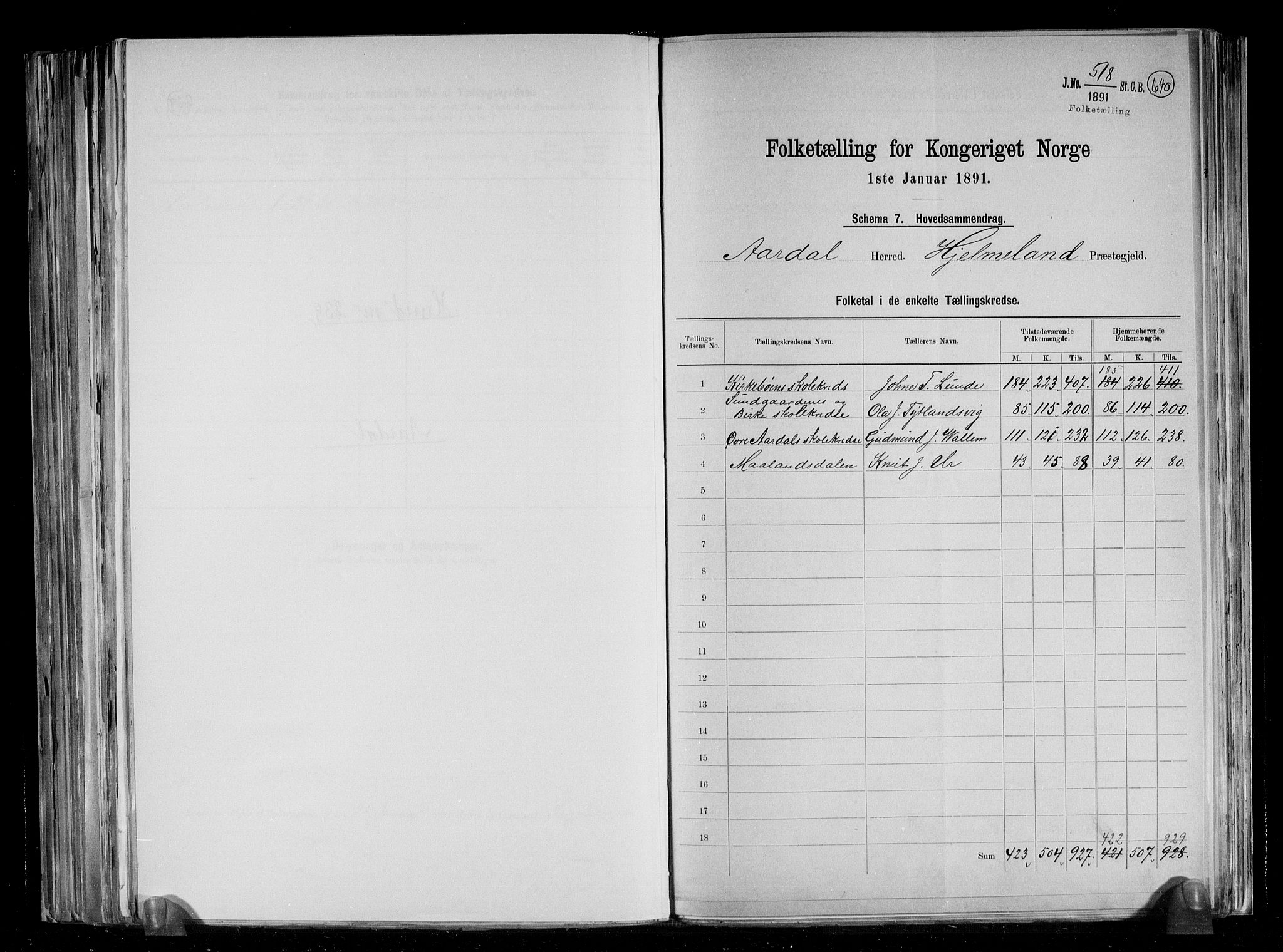 RA, 1891 census for 1131 Årdal, 1891, p. 2