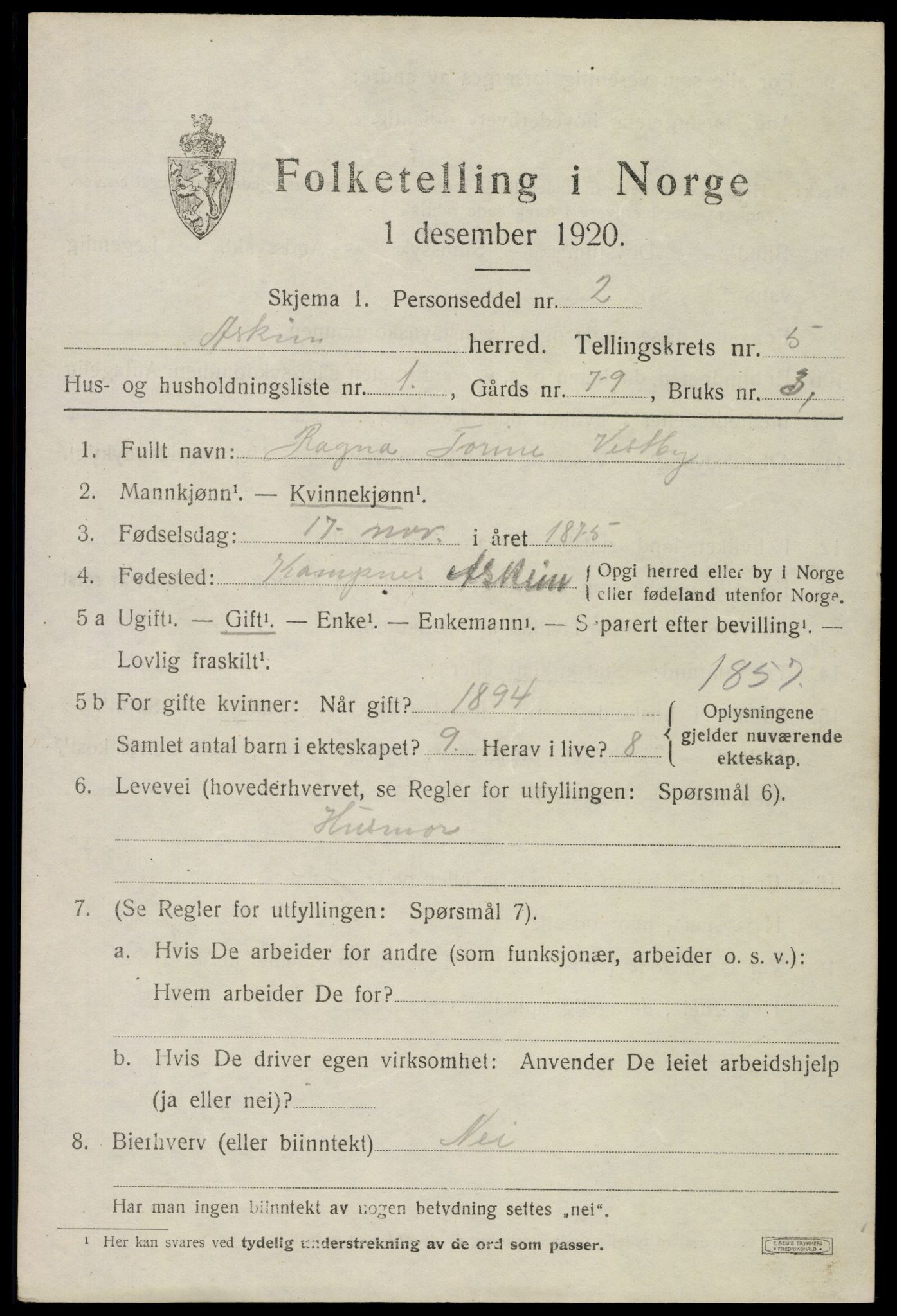 SAO, 1920 census for Askim, 1920, p. 9473