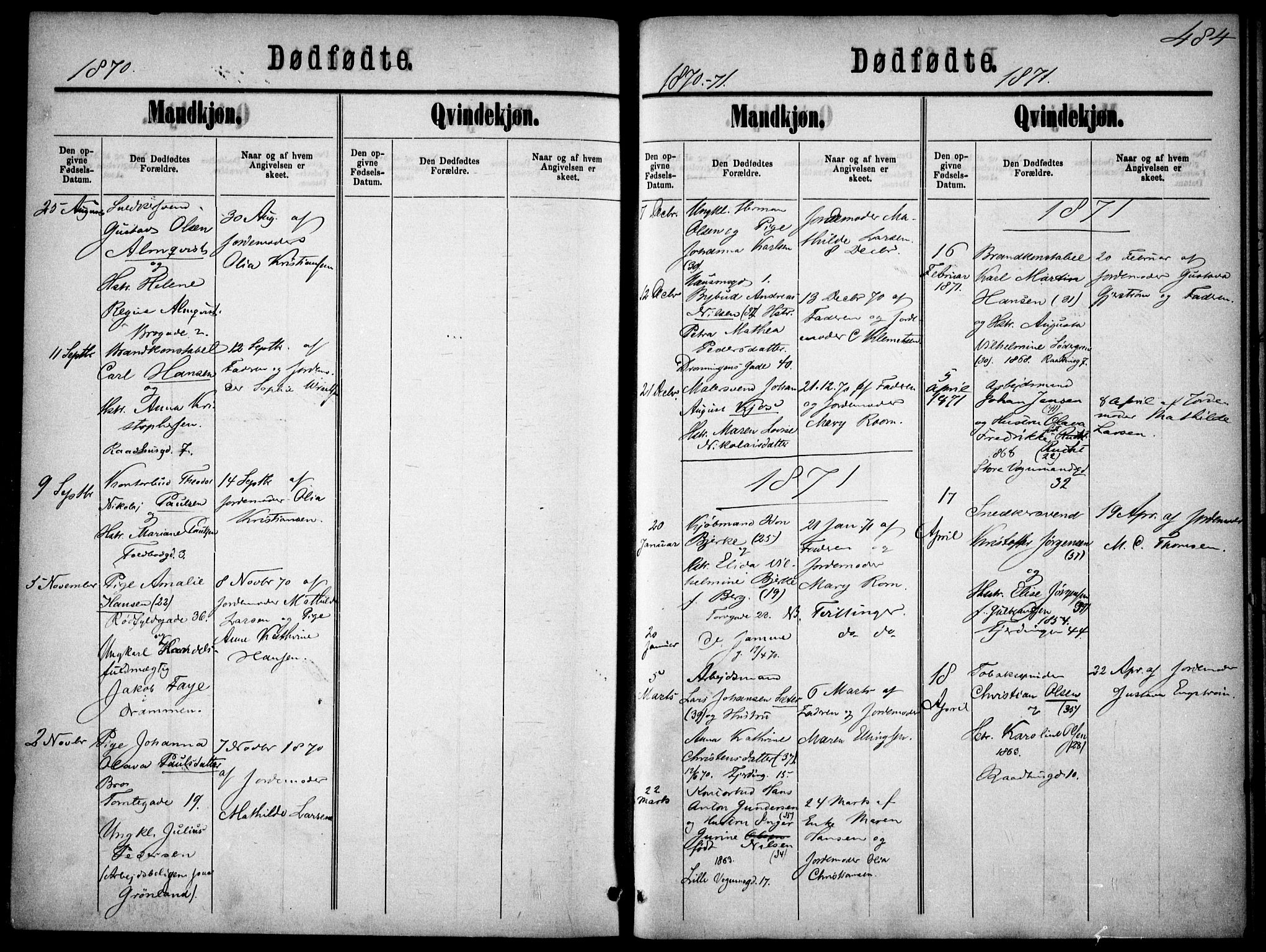 Oslo domkirke Kirkebøker, SAO/A-10752/F/Fa/L0026: Parish register (official) no. 26, 1867-1884, p. 484