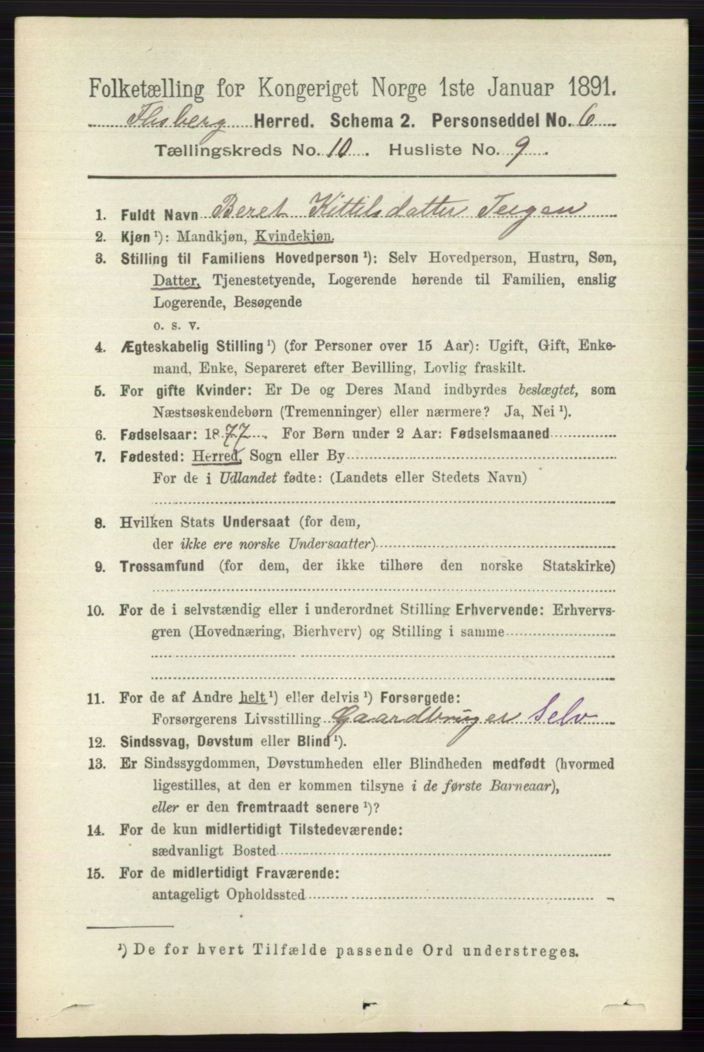 RA, 1891 census for 0631 Flesberg, 1891, p. 1712