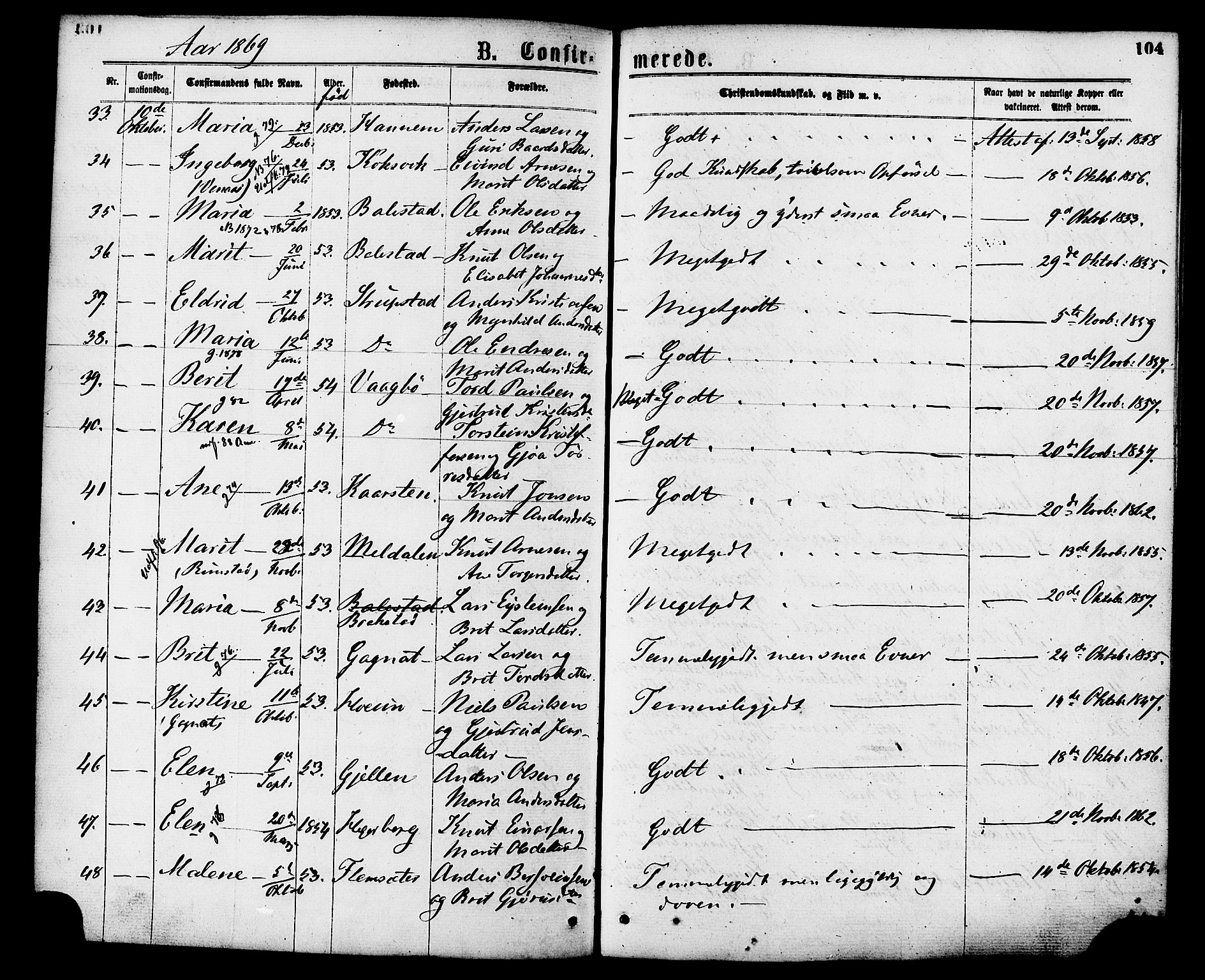 Ministerialprotokoller, klokkerbøker og fødselsregistre - Møre og Romsdal, SAT/A-1454/586/L0986: Parish register (official) no. 586A12, 1867-1878, p. 104