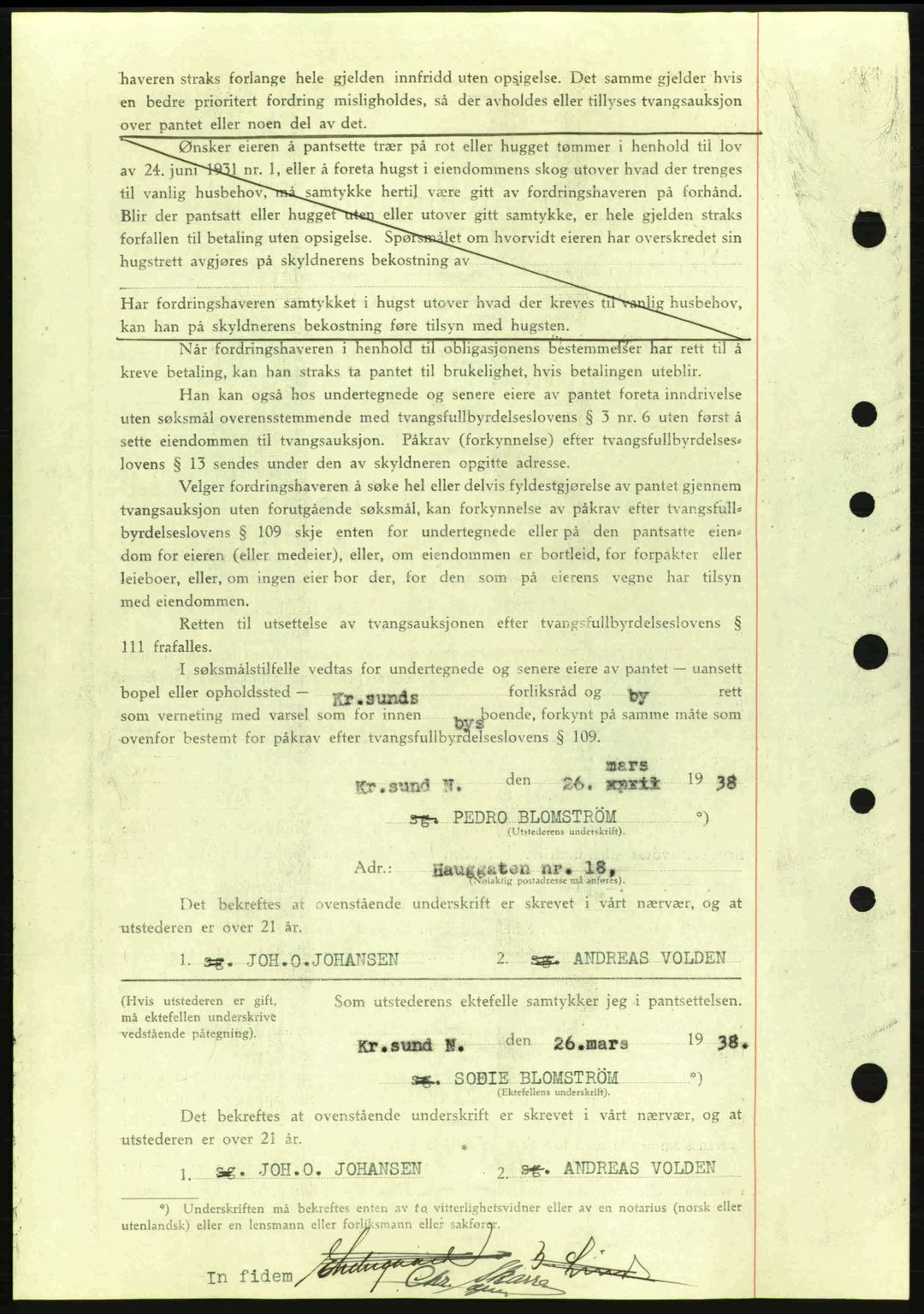 Kristiansund byfogd, SAT/A-4587/A/27: Mortgage book no. 31, 1938-1939, Diary no: : 615/1938