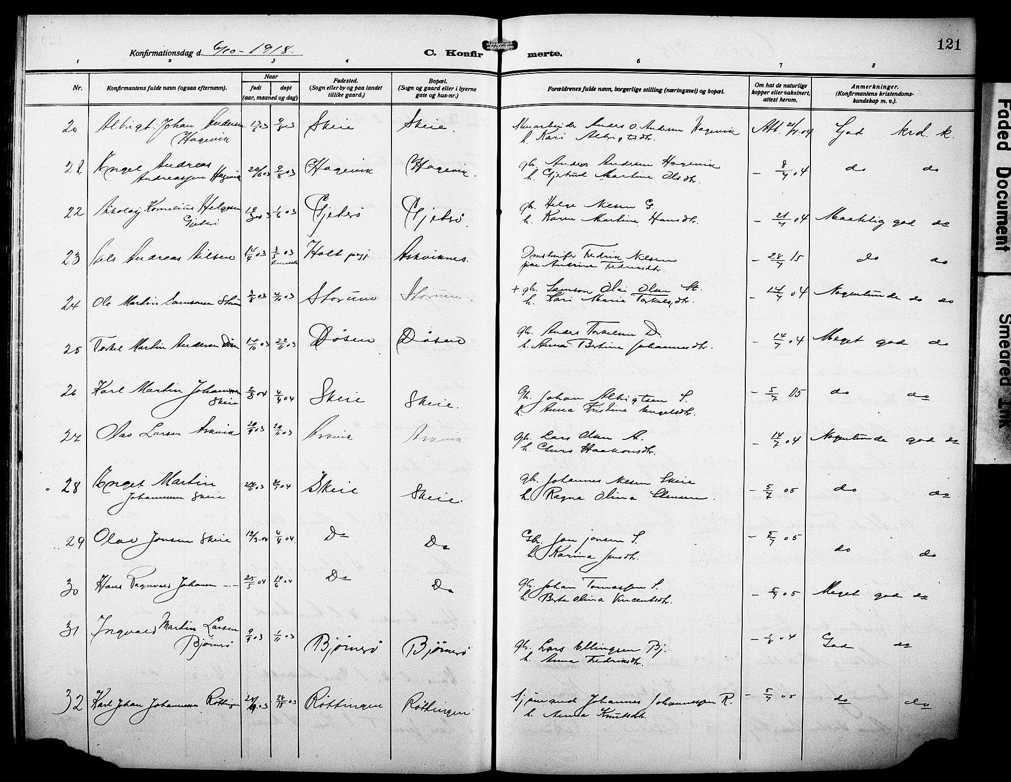 Os sokneprestembete, AV/SAB-A-99929: Parish register (copy) no. A 4, 1914-1923, p. 121