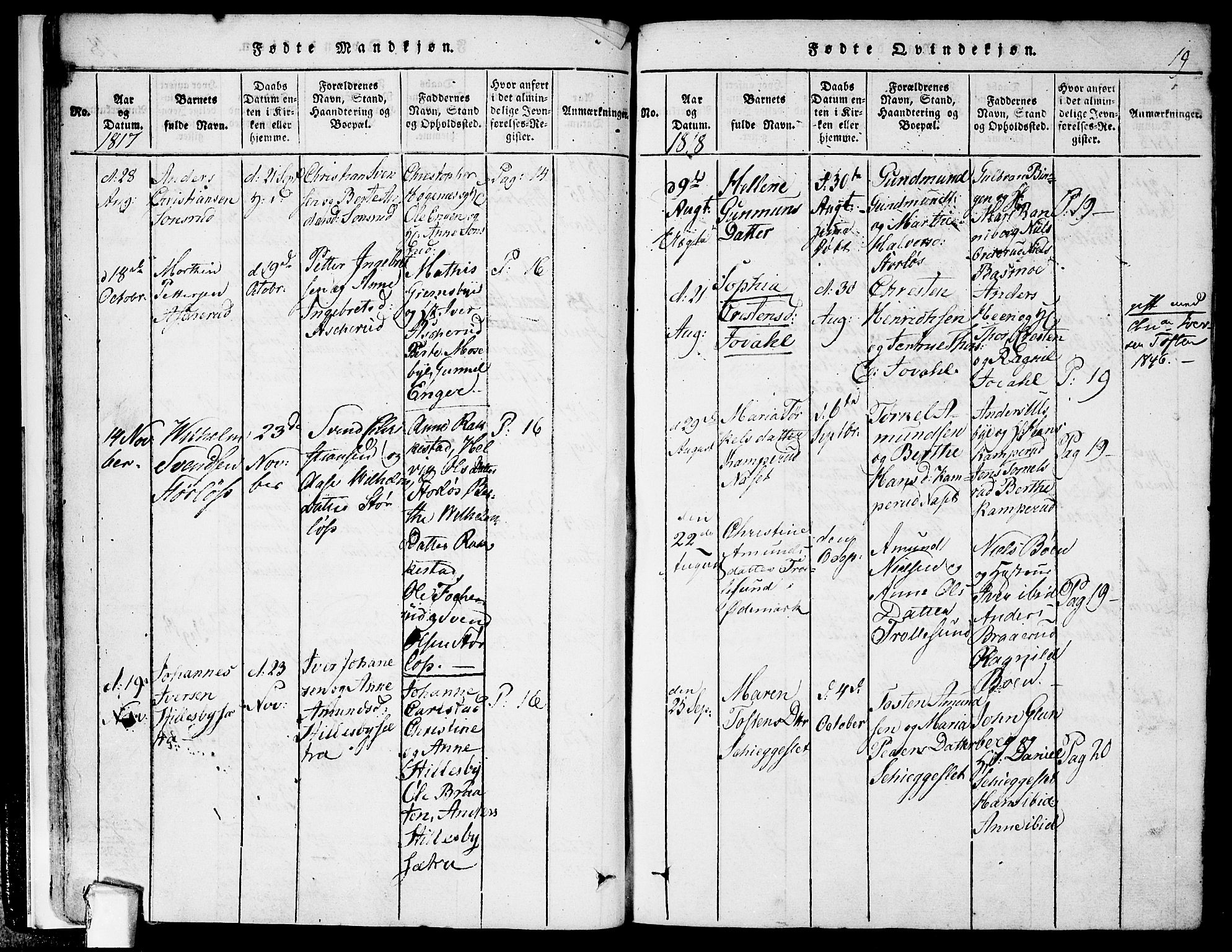 Rødenes prestekontor Kirkebøker, SAO/A-2005/F/Fa/L0004: Parish register (official) no. I 4, 1814-1838, p. 19