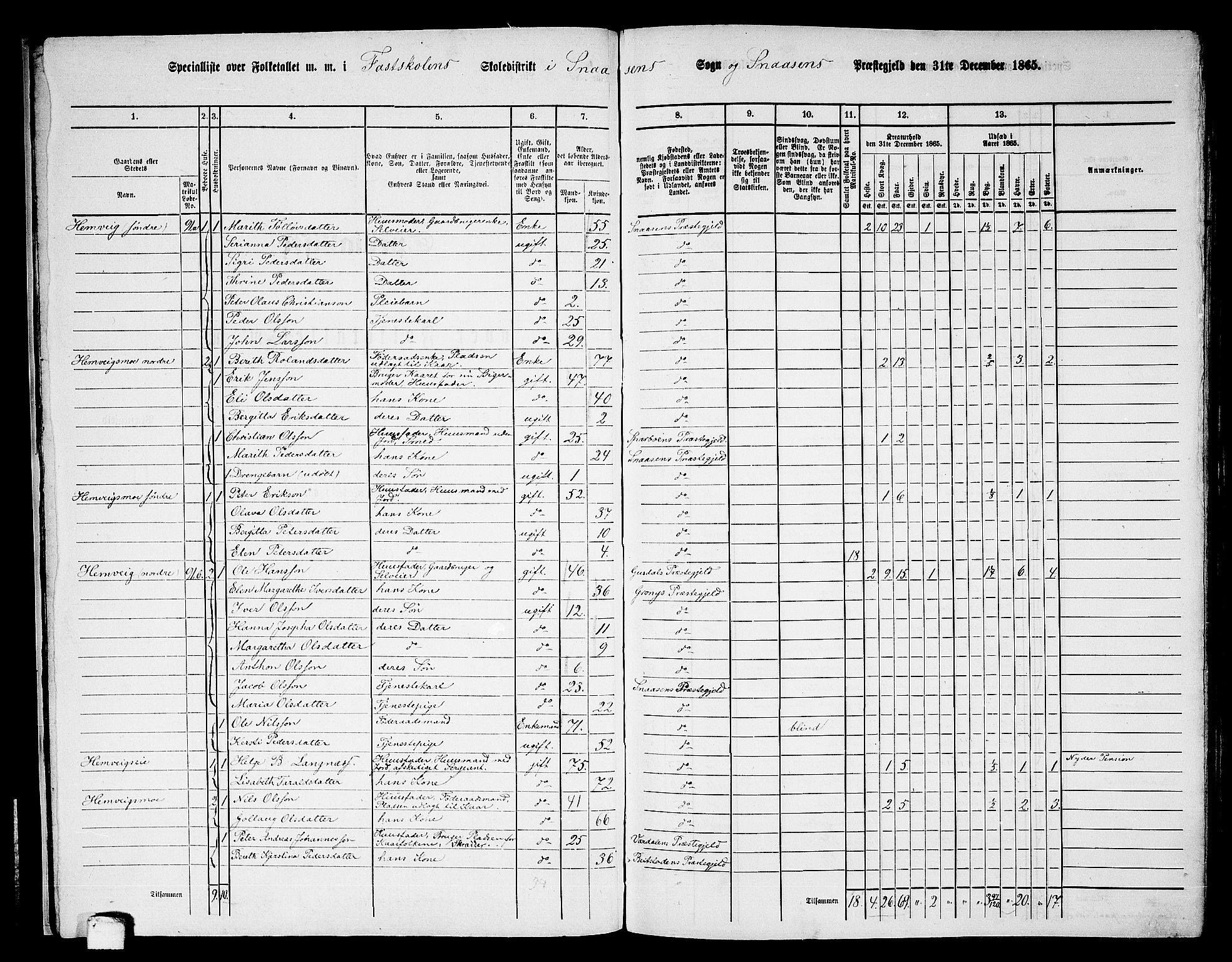 RA, 1865 census for Snåsa, 1865, p. 21