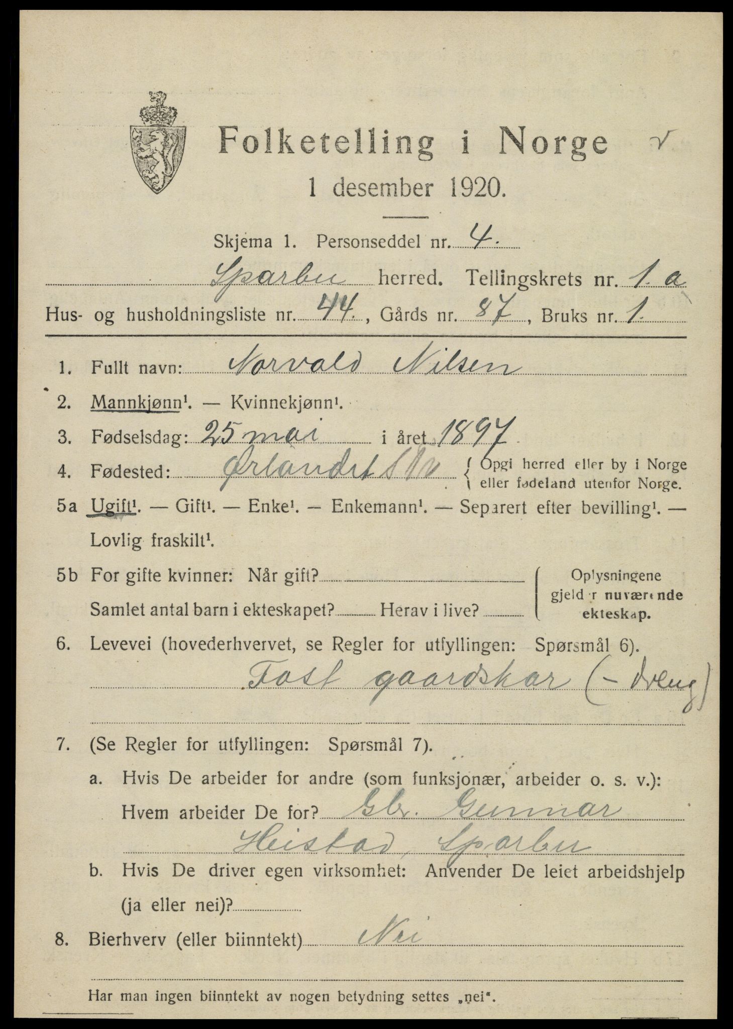 SAT, 1920 census for Sparbu, 1920, p. 1531
