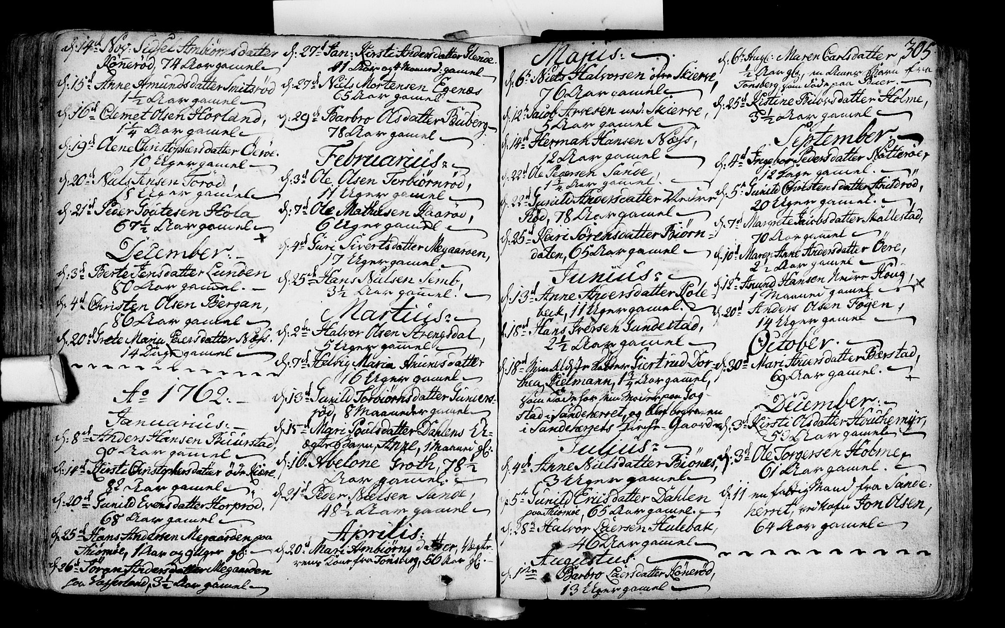 Nøtterøy kirkebøker, SAKO/A-354/F/Fa/L0002: Parish register (official) no. I 2, 1738-1790, p. 305