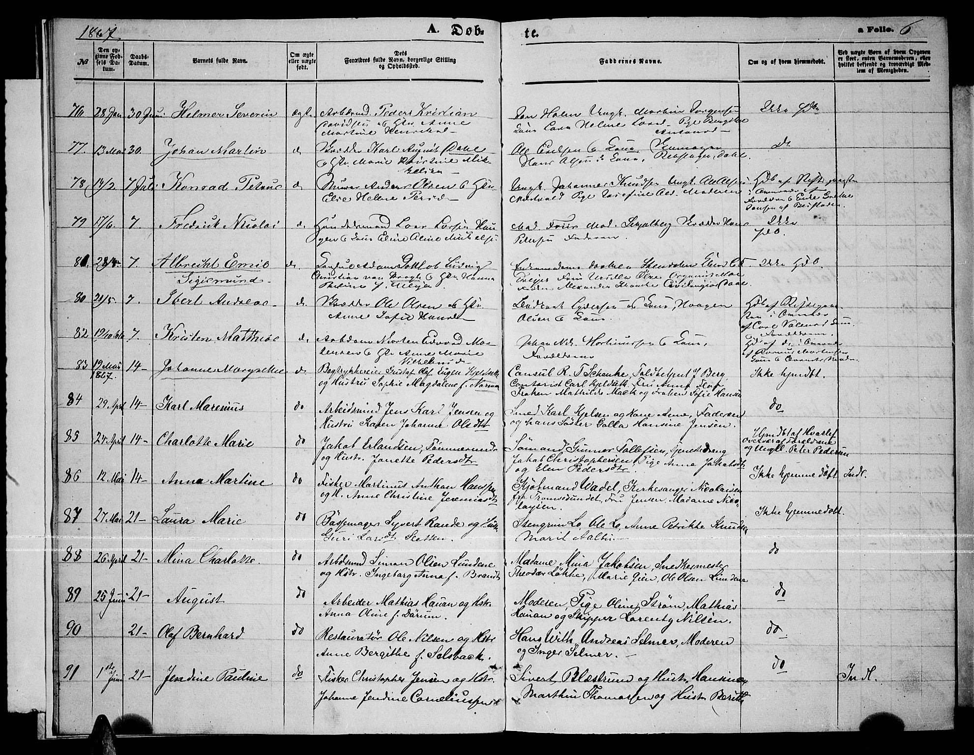 Tromsø sokneprestkontor/stiftsprosti/domprosti, SATØ/S-1343/G/Gb/L0007klokker: Parish register (copy) no. 7, 1867-1875, p. 6