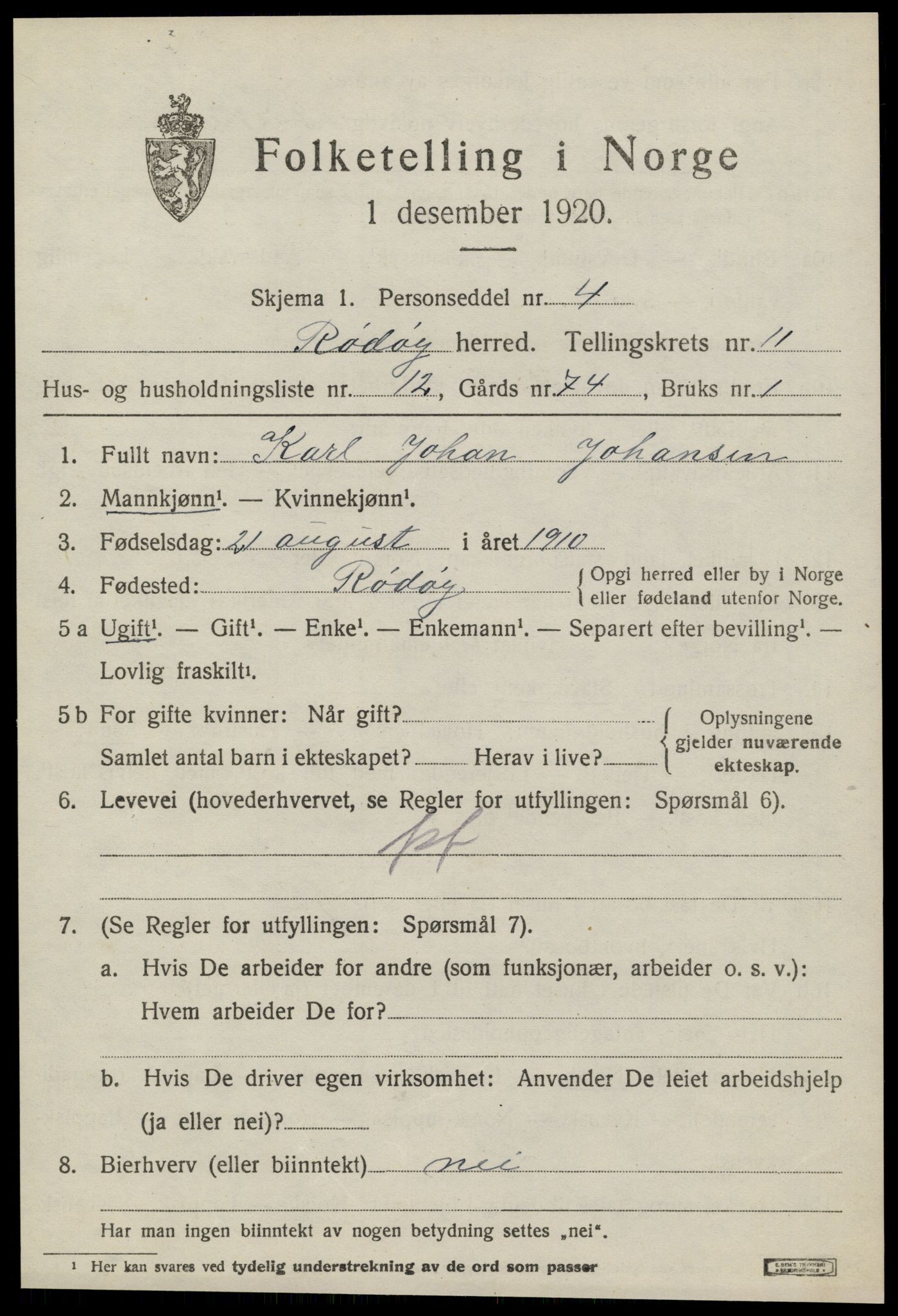 SAT, 1920 census for Rødøy, 1920, p. 6002