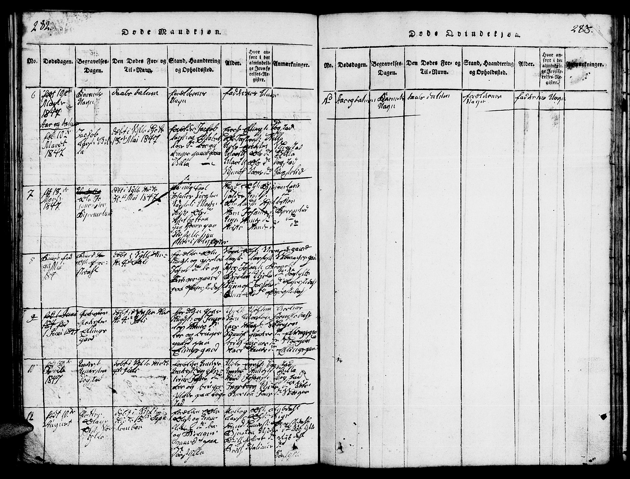 Ministerialprotokoller, klokkerbøker og fødselsregistre - Møre og Romsdal, AV/SAT-A-1454/541/L0546: Parish register (copy) no. 541C01, 1818-1856, p. 282-283