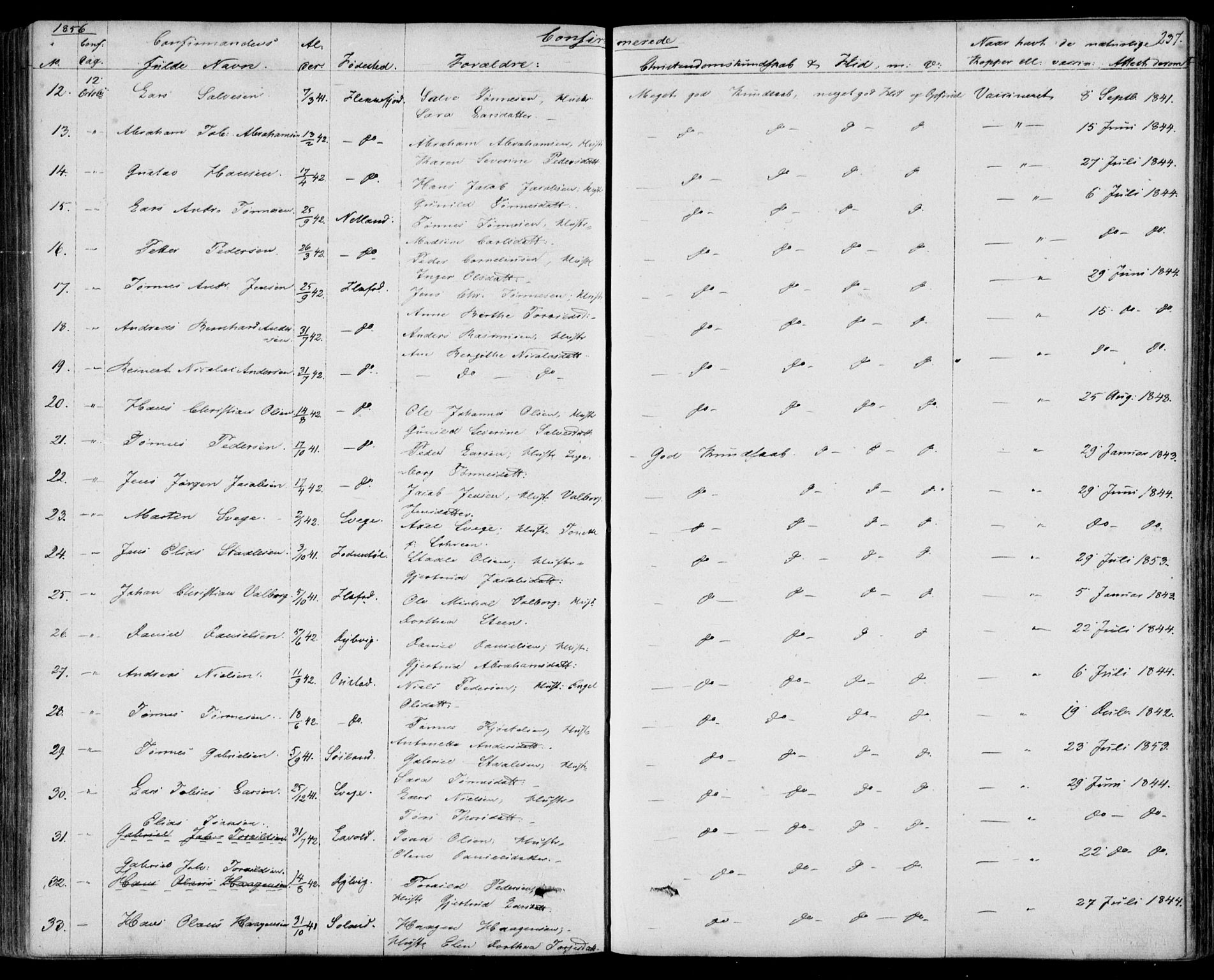 Flekkefjord sokneprestkontor, SAK/1111-0012/F/Fb/Fbc/L0005: Parish register (copy) no. B 5, 1846-1866, p. 237