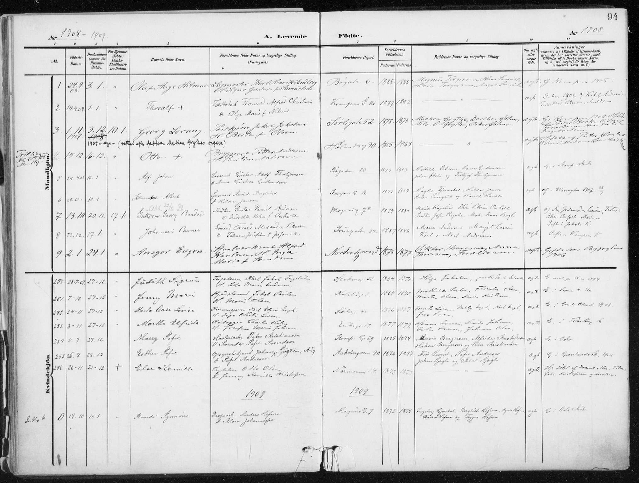 Kampen prestekontor Kirkebøker, SAO/A-10853/F/Fa/L0010: Parish register (official) no. I 10, 1905-1917, p. 94