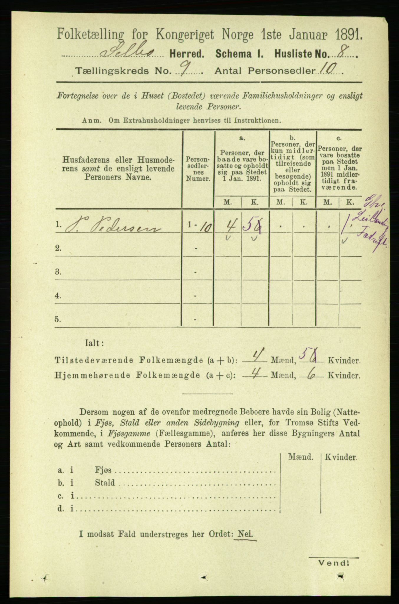 RA, 1891 census for 1664 Selbu, 1891, p. 3315