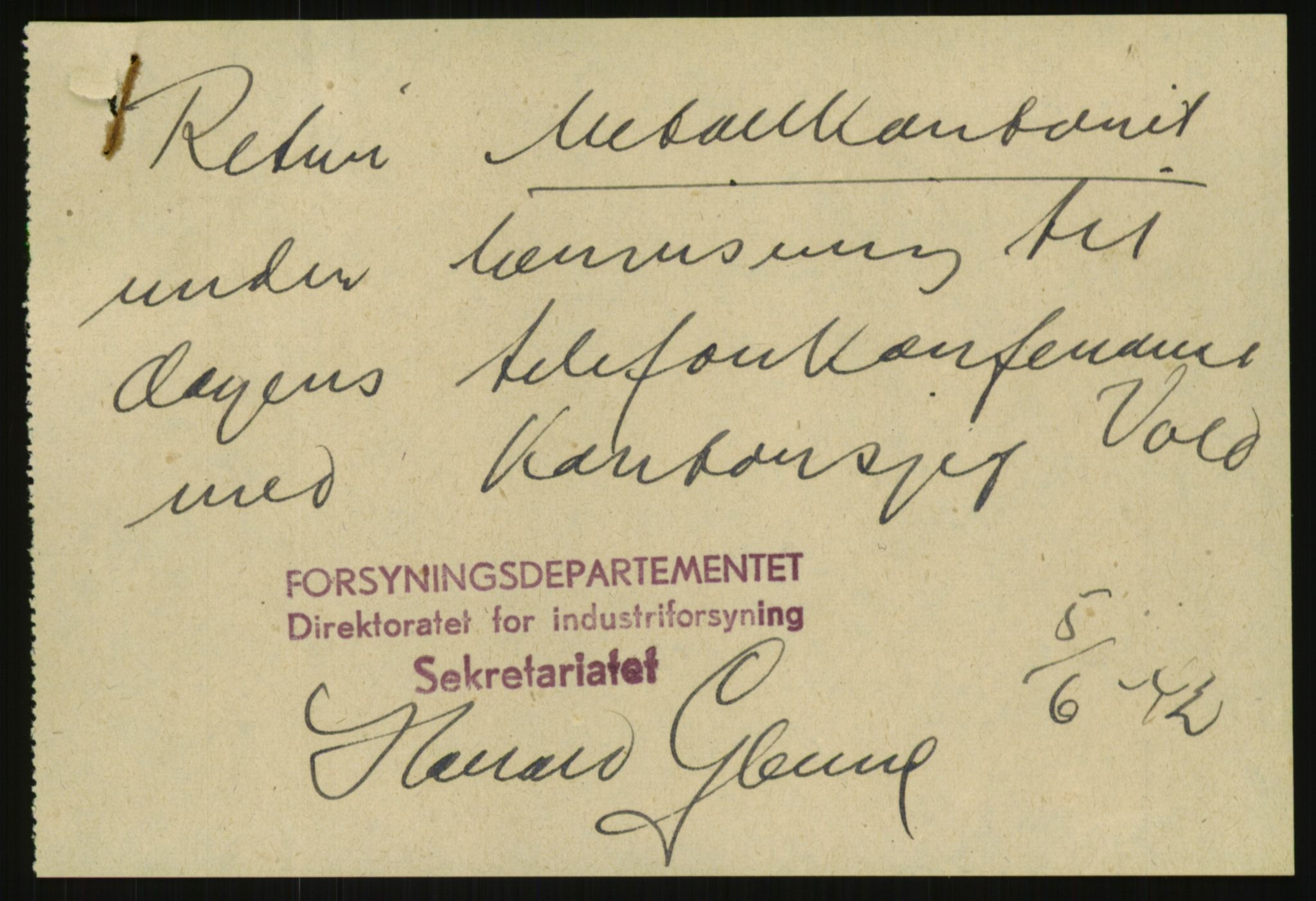 Direktoratet for industriforsyning, Sekretariatet, AV/RA-S-4153/D/Df/L0054: 9. Metallkontoret, 1940-1945, p. 1705