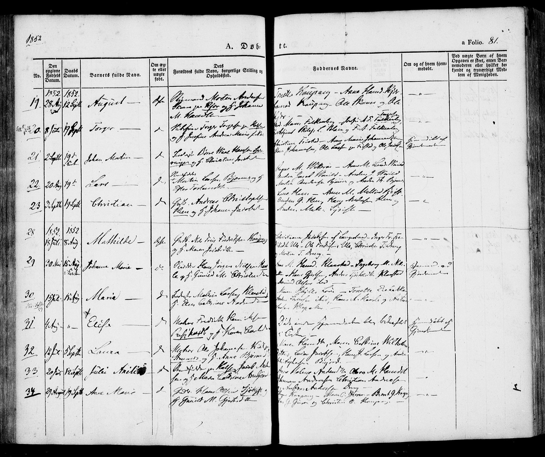 Tjølling kirkebøker, AV/SAKO-A-60/F/Fa/L0006: Parish register (official) no. 6, 1835-1859, p. 81