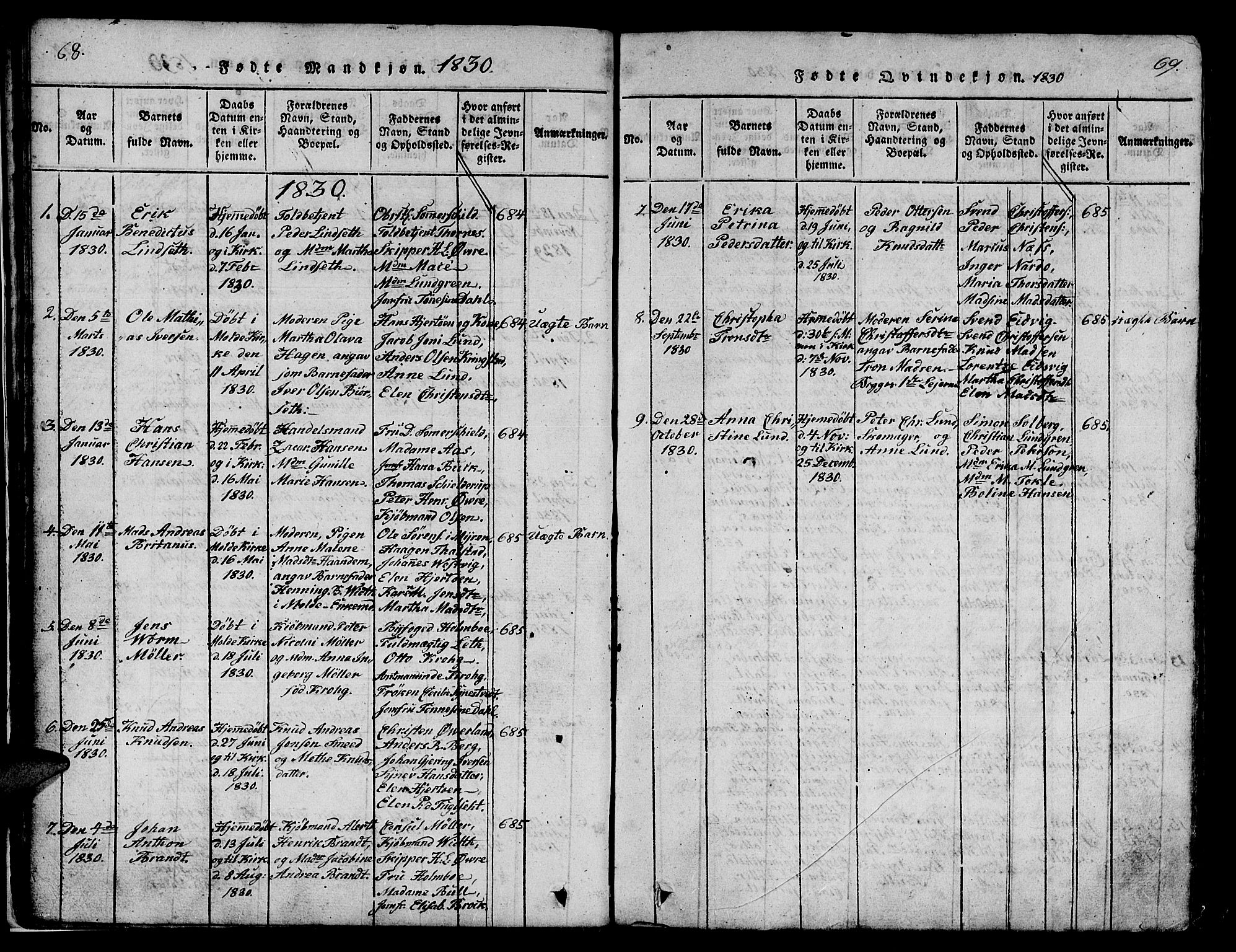 Ministerialprotokoller, klokkerbøker og fødselsregistre - Møre og Romsdal, SAT/A-1454/558/L0700: Parish register (copy) no. 558C01, 1818-1868, p. 68-69