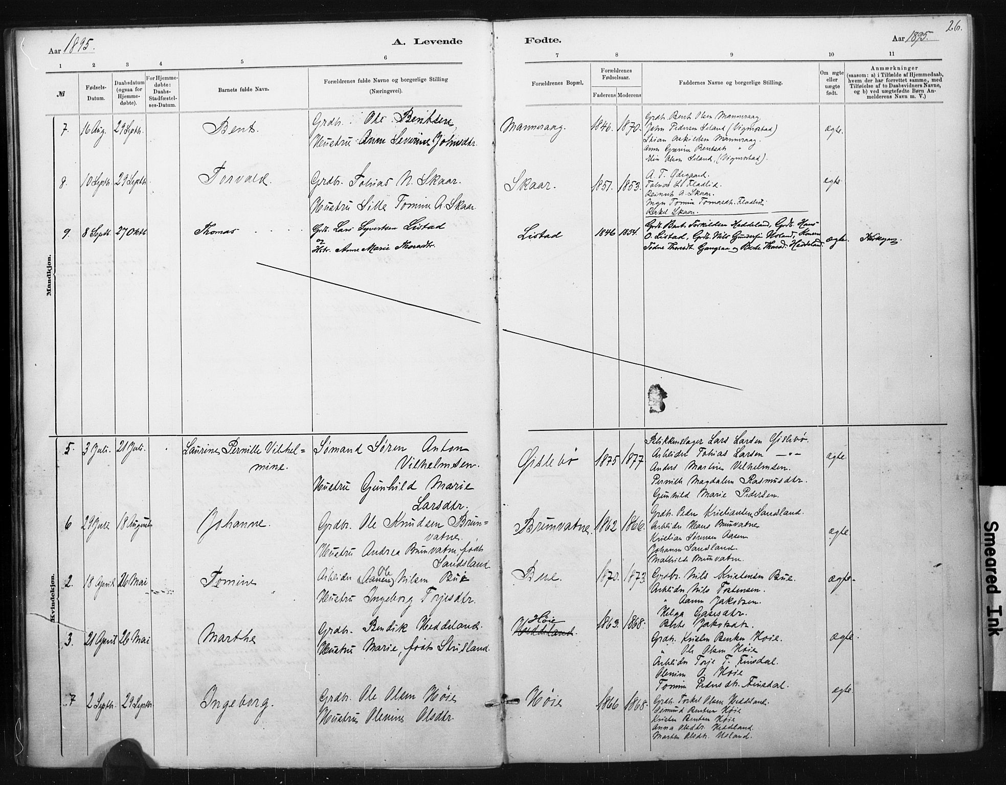 Holum sokneprestkontor, AV/SAK-1111-0022/F/Fa/Fac/L0004: Parish register (official) no. A 4, 1884-1907, p. 26