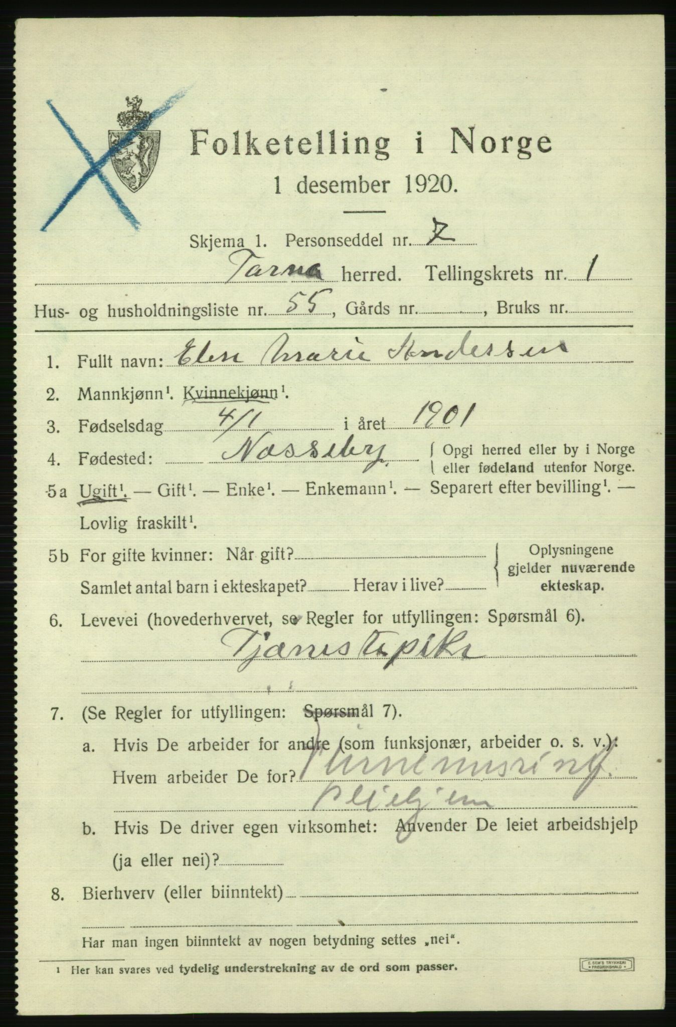 SATØ, 1920 census for Tana, 1920, p. 1154