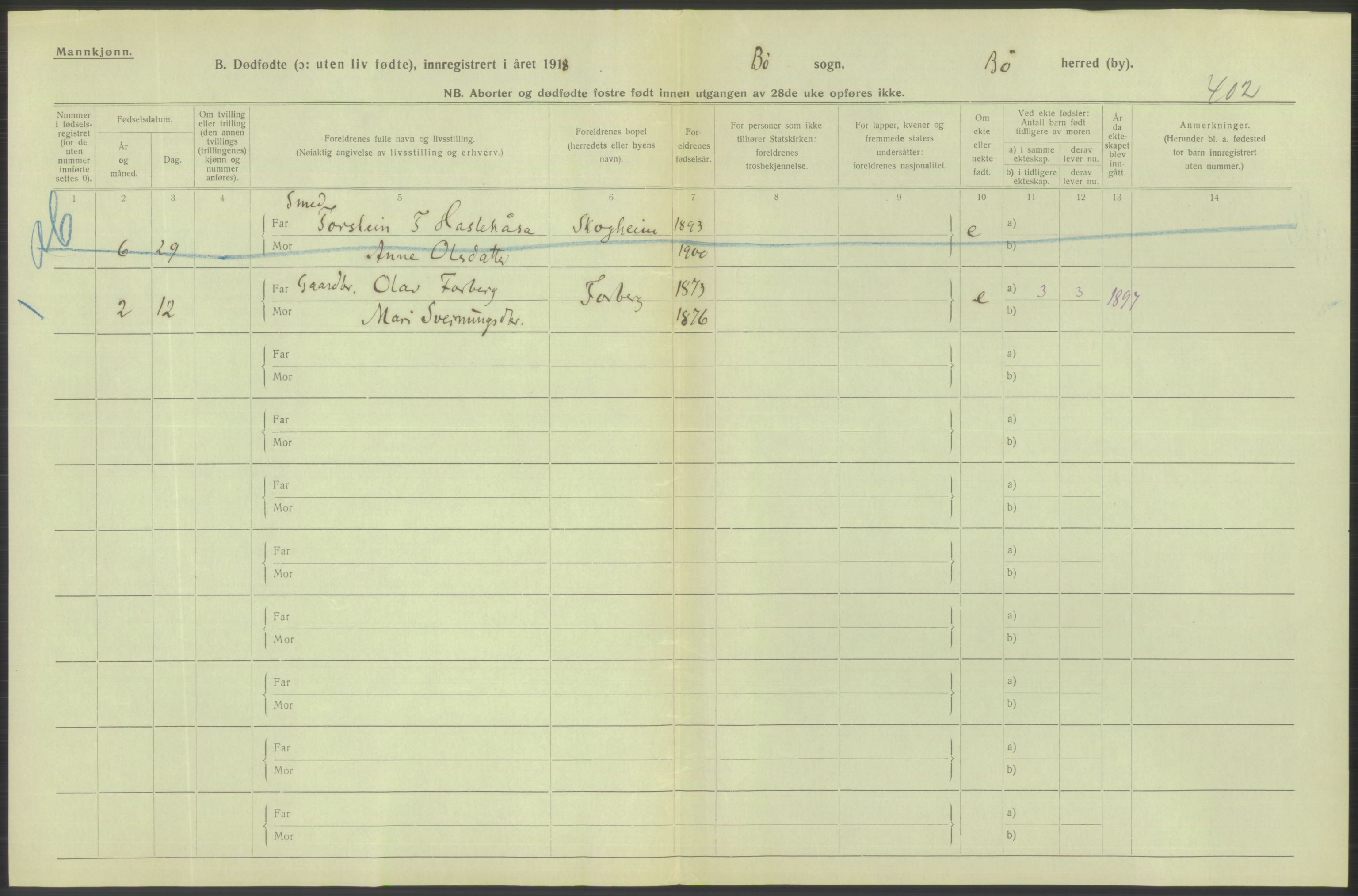 Statistisk sentralbyrå, Sosiodemografiske emner, Befolkning, RA/S-2228/D/Df/Dfb/Dfbh/L0025: Telemark fylke: Gifte, dødfødte. Bygder og byer., 1918, p. 318