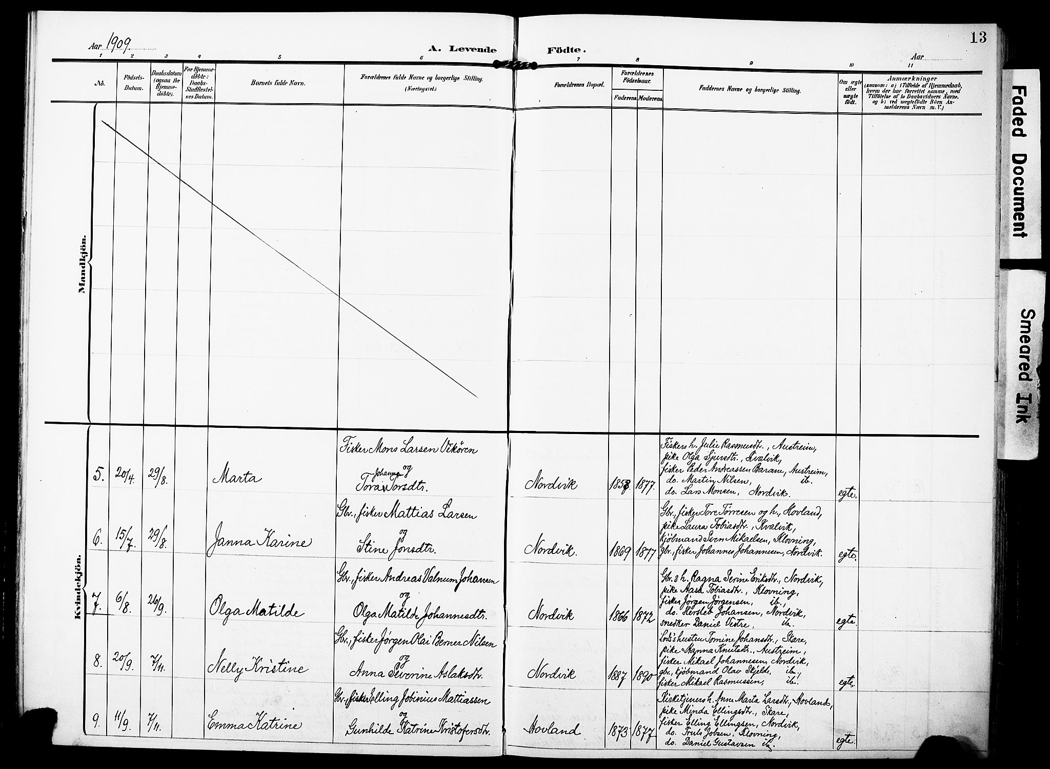 Torvastad sokneprestkontor, AV/SAST-A -101857/H/Ha/Haa/L0018: Parish register (official) no. A 17, 1903-1925, p. 13