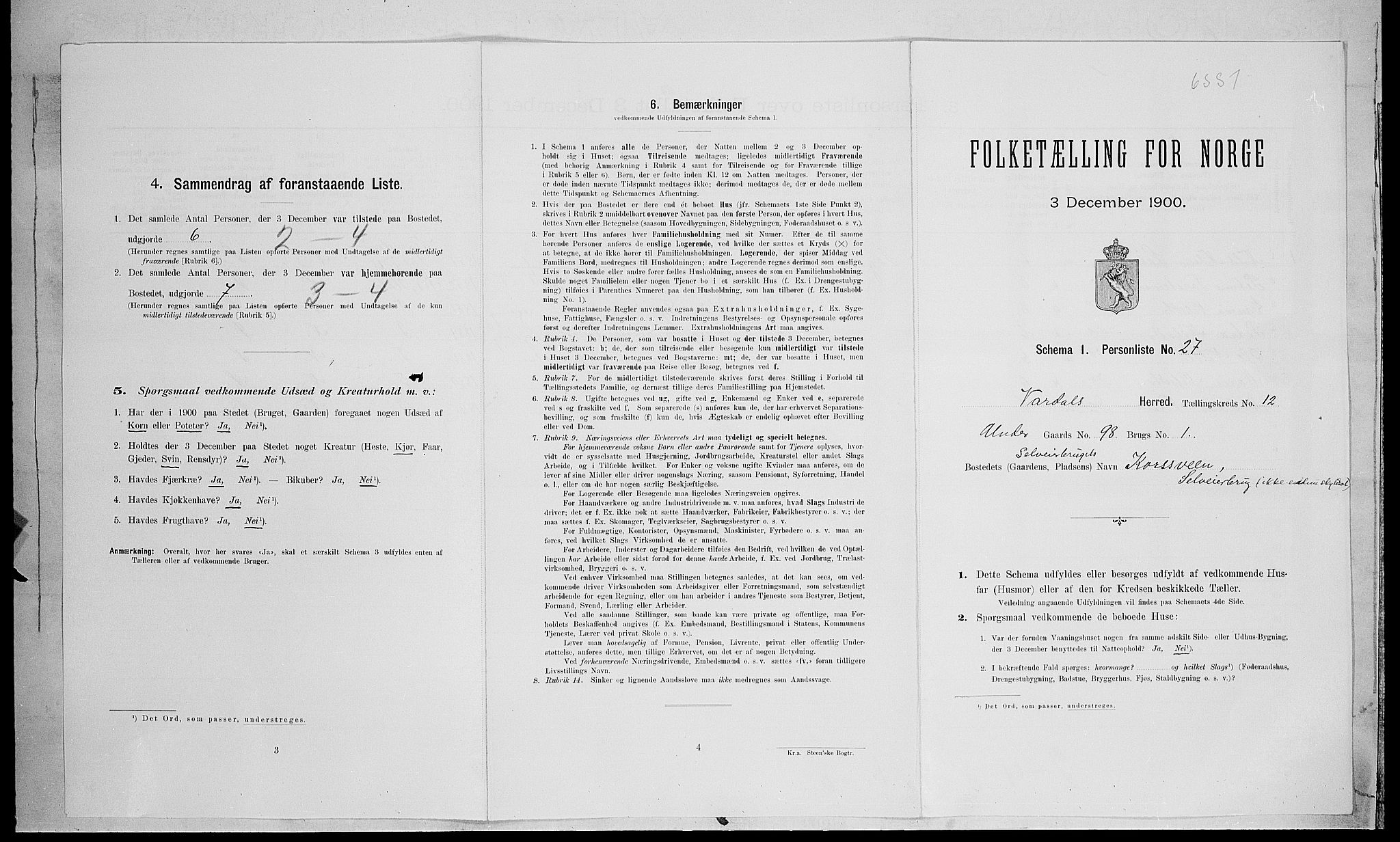 SAH, 1900 census for Vardal, 1900, p. 1276