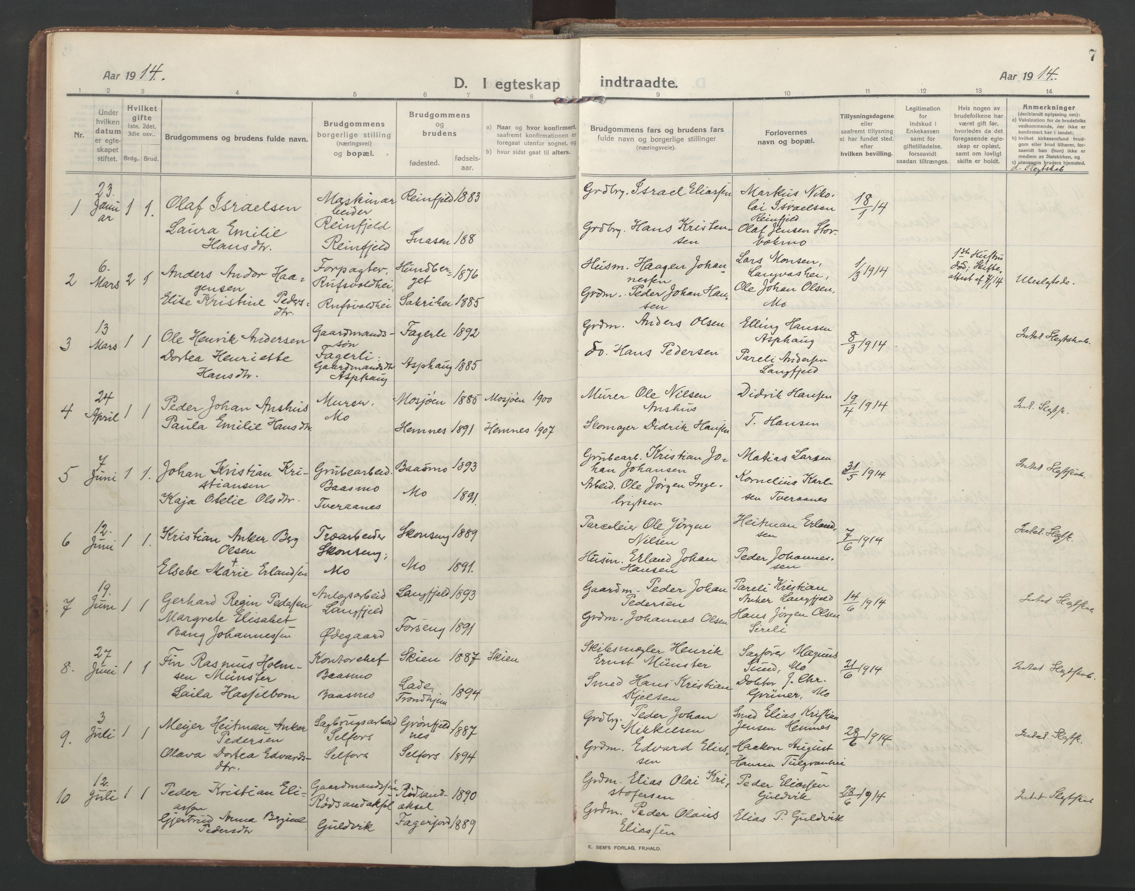 Ministerialprotokoller, klokkerbøker og fødselsregistre - Nordland, SAT/A-1459/827/L0405: Parish register (official) no. 827A17, 1912-1925, p. 7