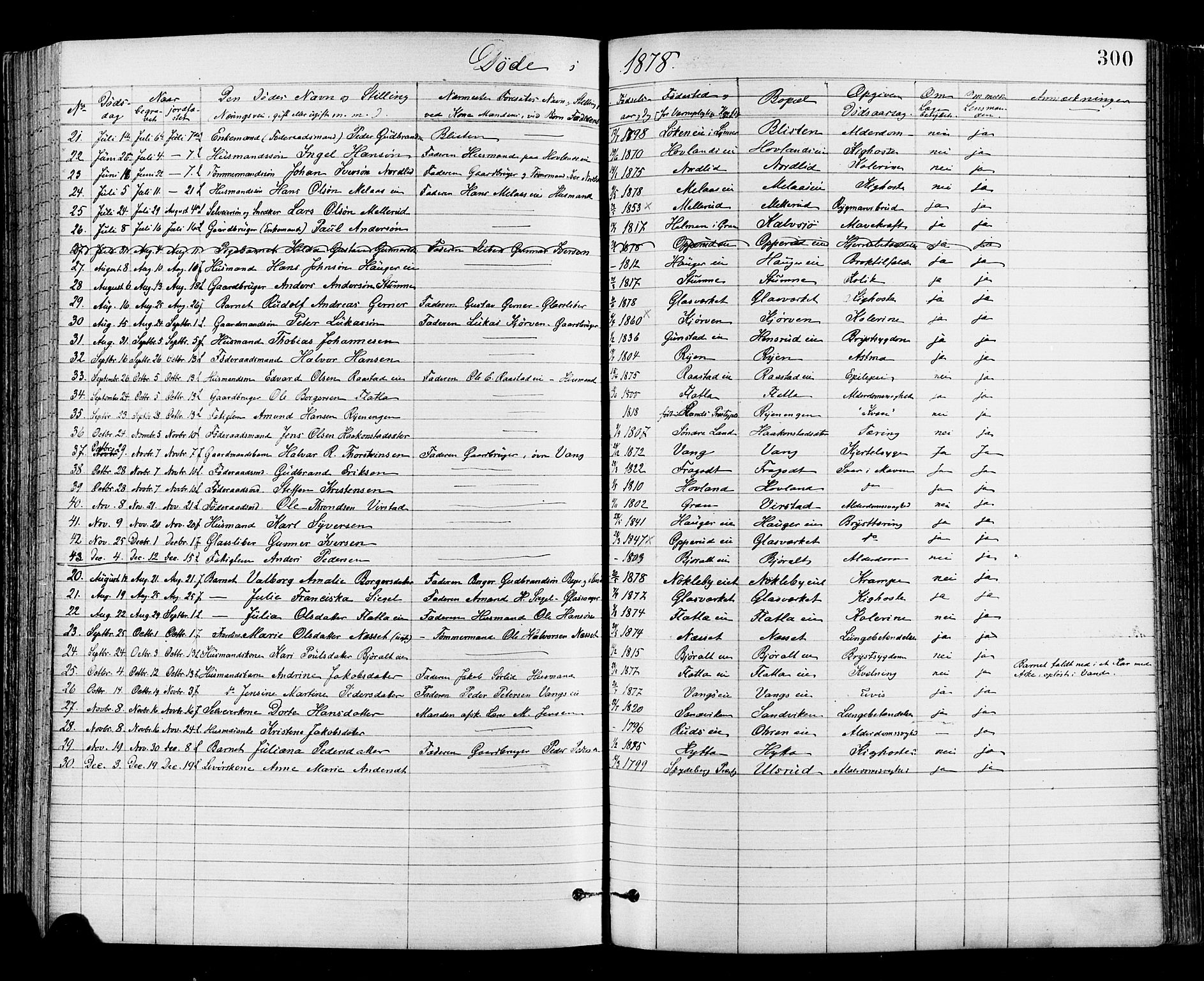 Jevnaker prestekontor, SAH/PREST-116/H/Ha/Haa/L0008: Parish register (official) no. 8, 1877-1890, p. 300