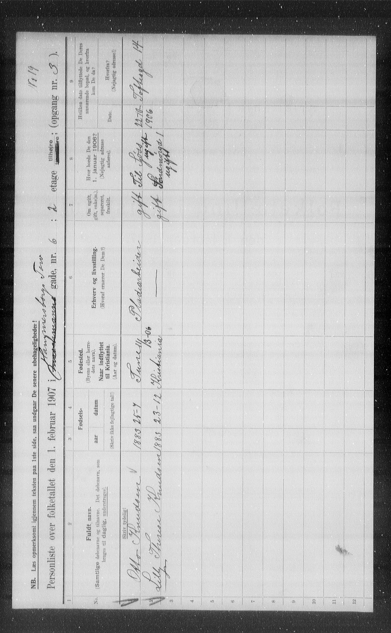 OBA, Municipal Census 1907 for Kristiania, 1907, p. 17667