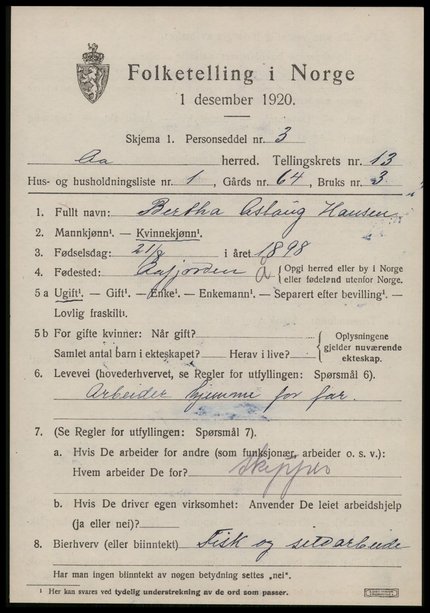 SAT, 1920 census for Å, 1920, p. 5498