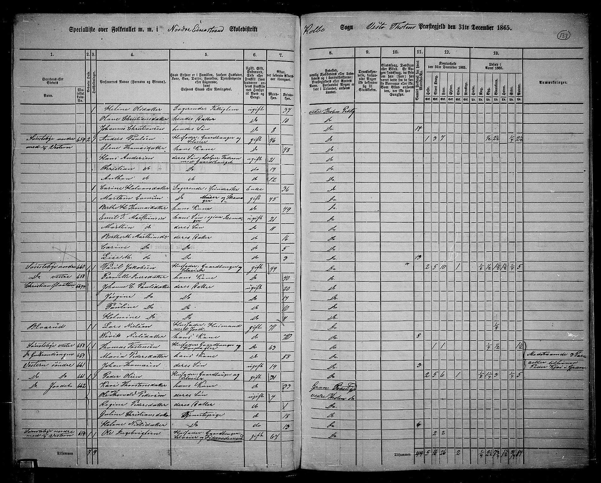 RA, 1865 census for Vestre Toten, 1865, p. 282