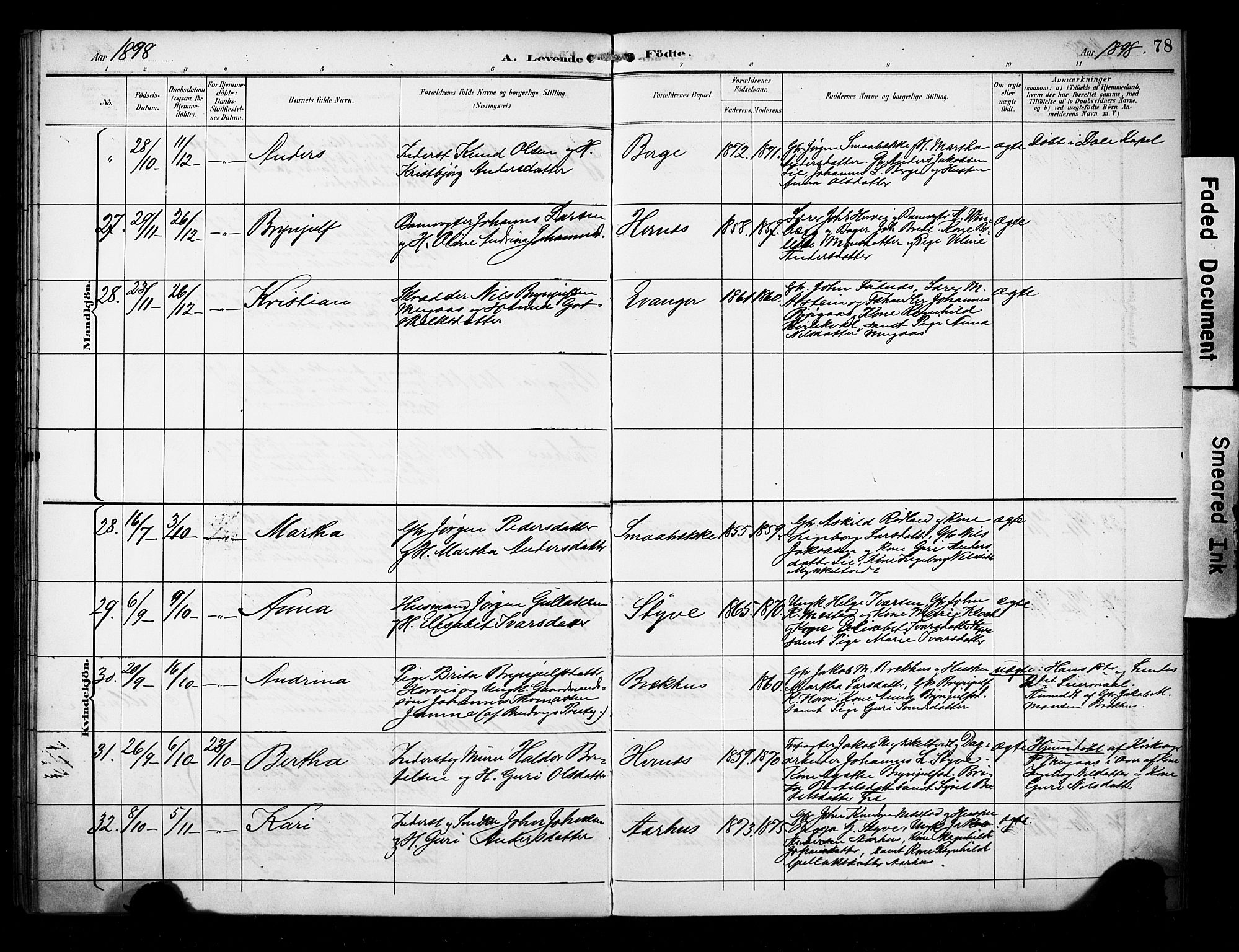 Evanger sokneprestembete, AV/SAB-A-99924: Parish register (official) no. A 2, 1892-1899, p. 78