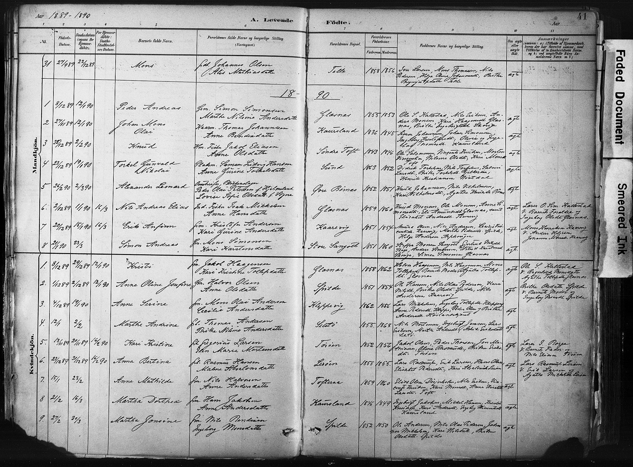 Sund sokneprestembete, AV/SAB-A-99930: Parish register (official) no. B 1, 1882-1907, p. 41