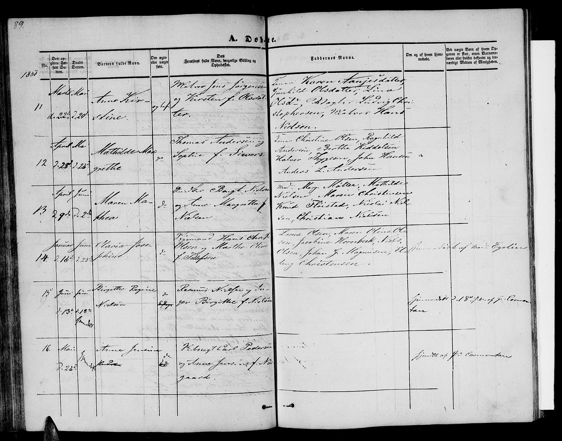 Arendal sokneprestkontor, Trefoldighet, AV/SAK-1111-0040/F/Fb/L0002: Parish register (copy) no. B 2, 1838-1860, p. 89