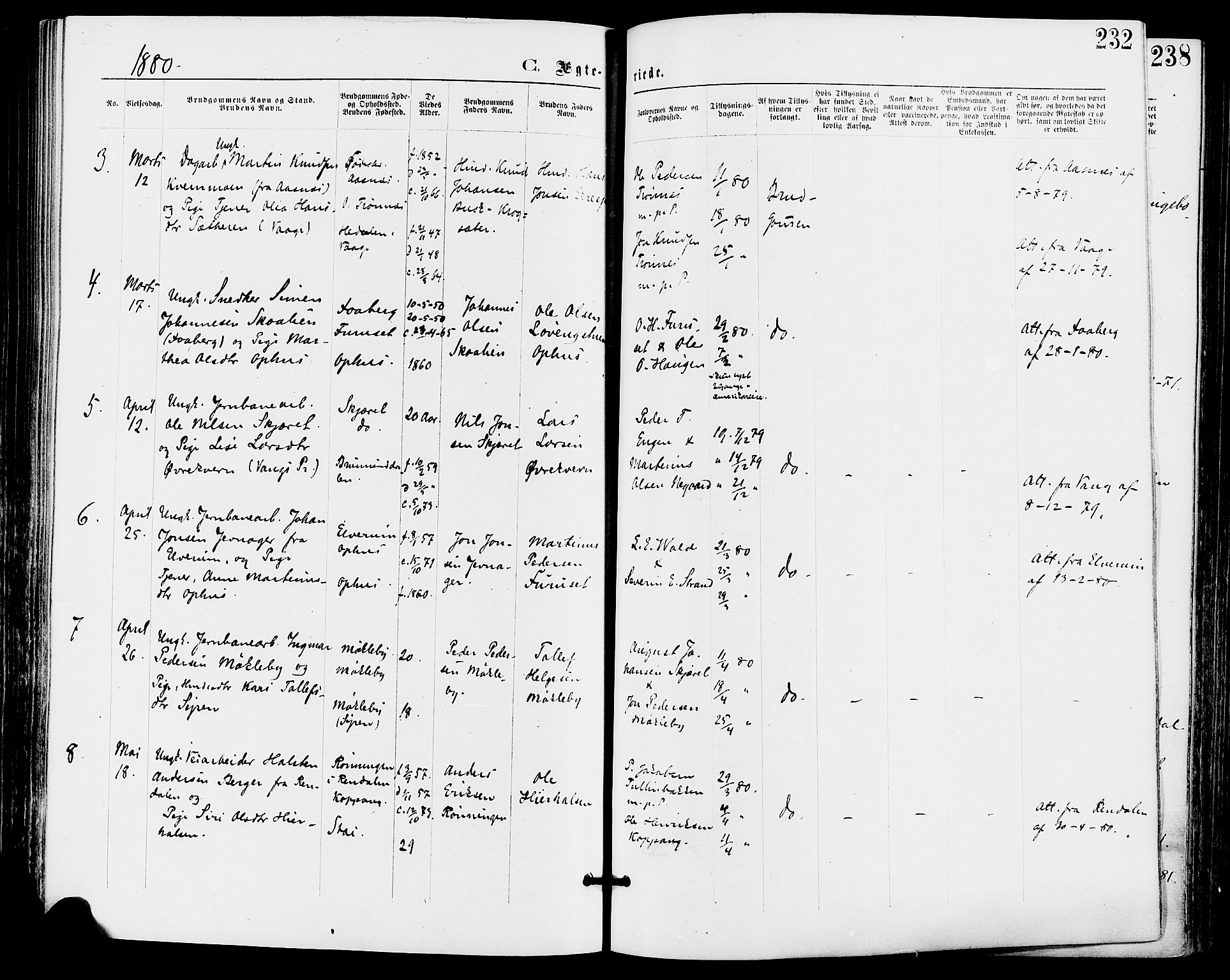 Stor-Elvdal prestekontor, AV/SAH-PREST-052/H/Ha/Haa/L0001: Parish register (official) no. 1, 1871-1882, p. 232