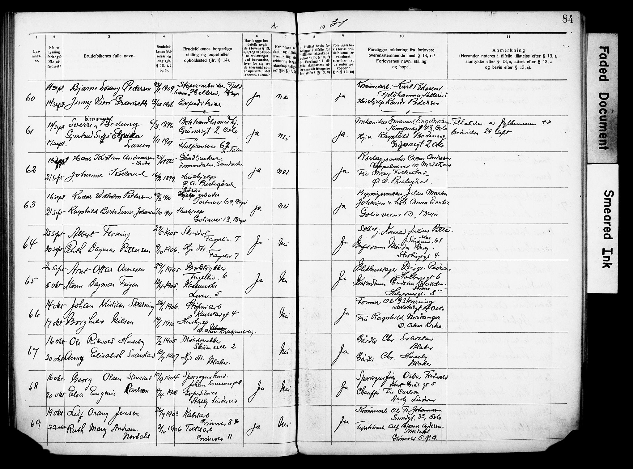 Østre Aker prestekontor Kirkebøker, AV/SAO-A-10840/H/Ha/L0007: Banns register no. I 7, 1919-1933, p. 84