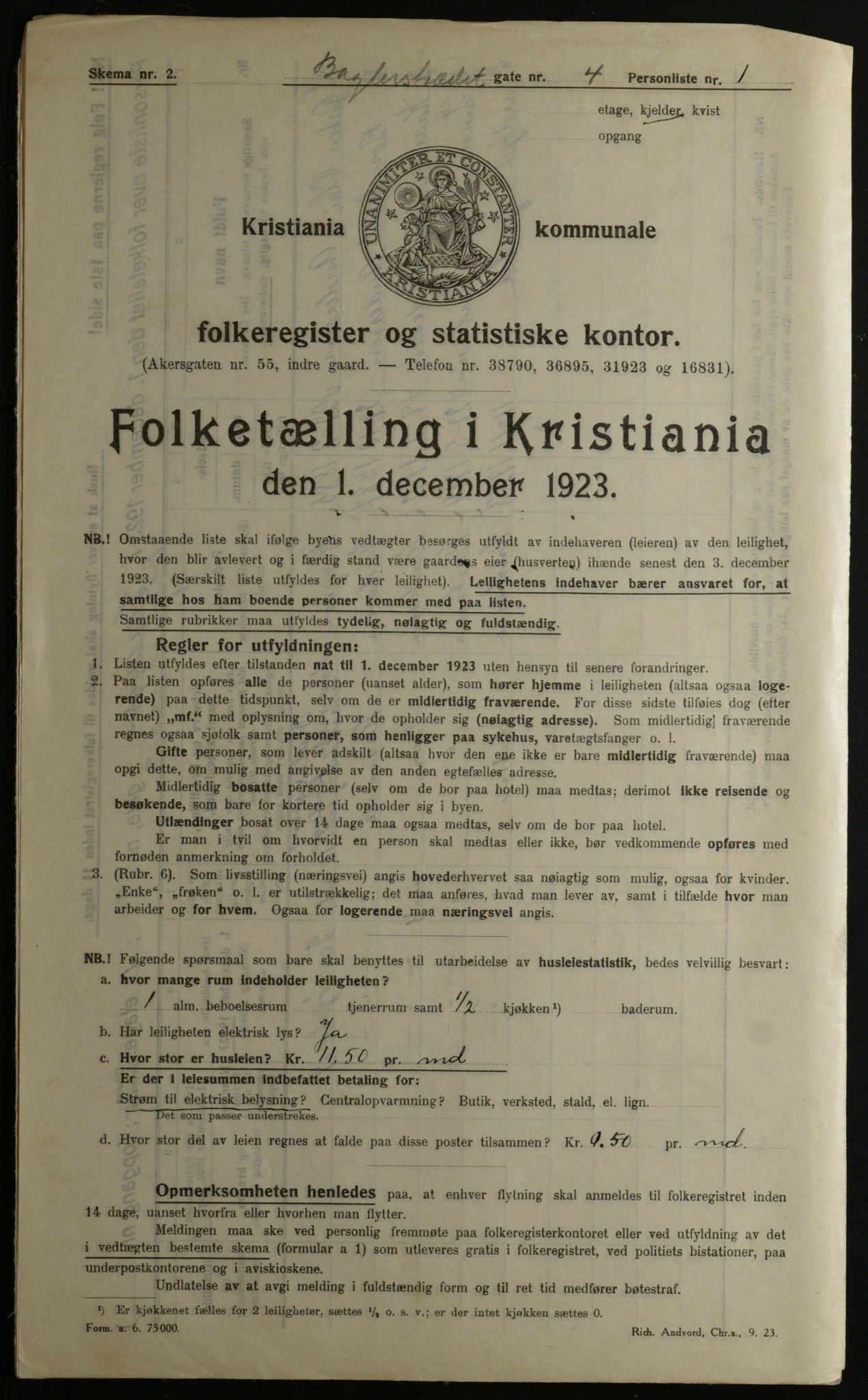 OBA, Municipal Census 1923 for Kristiania, 1923, p. 3213