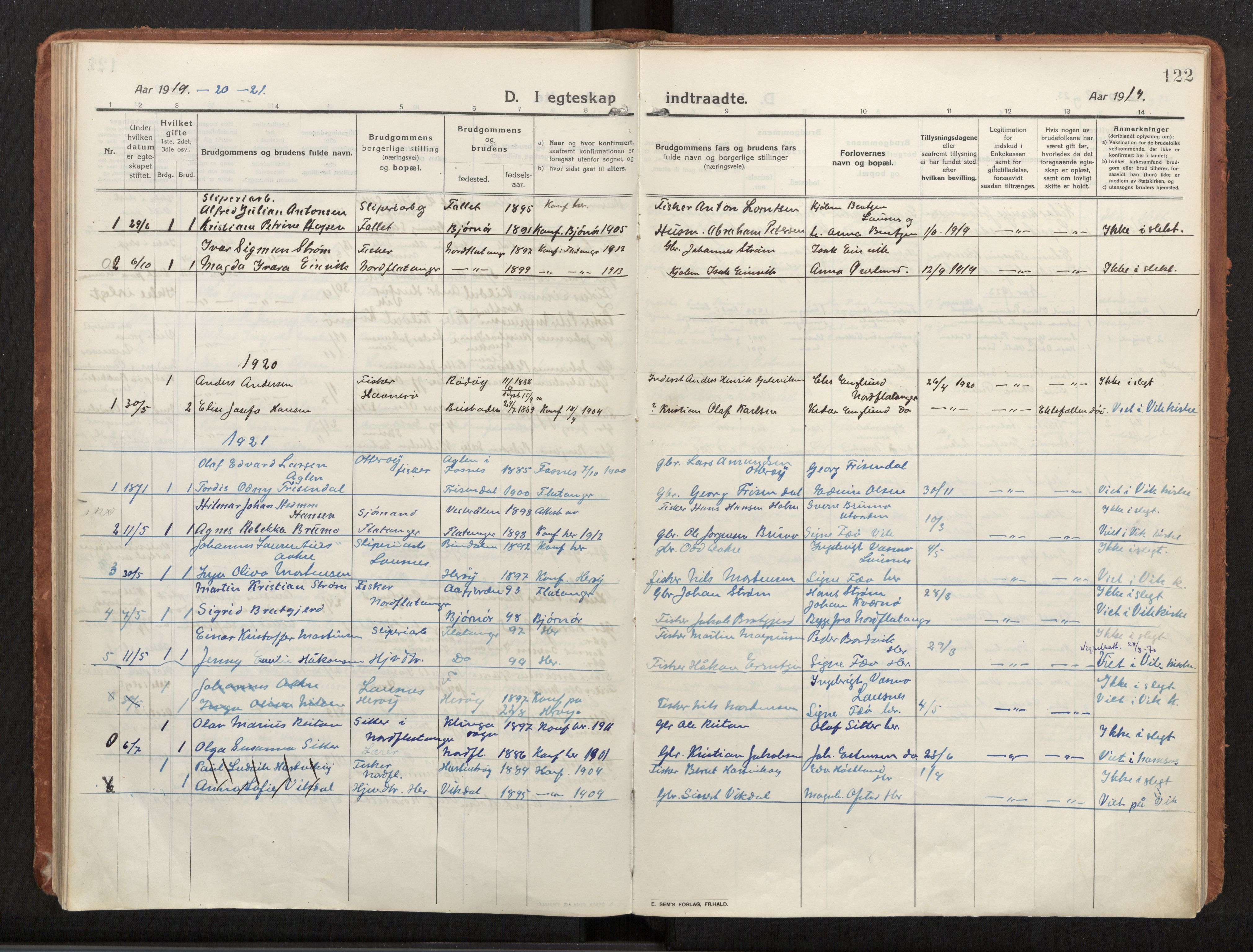Ministerialprotokoller, klokkerbøker og fødselsregistre - Nord-Trøndelag, SAT/A-1458/772/L0604: Parish register (official) no. 772A02, 1913-1937, p. 122
