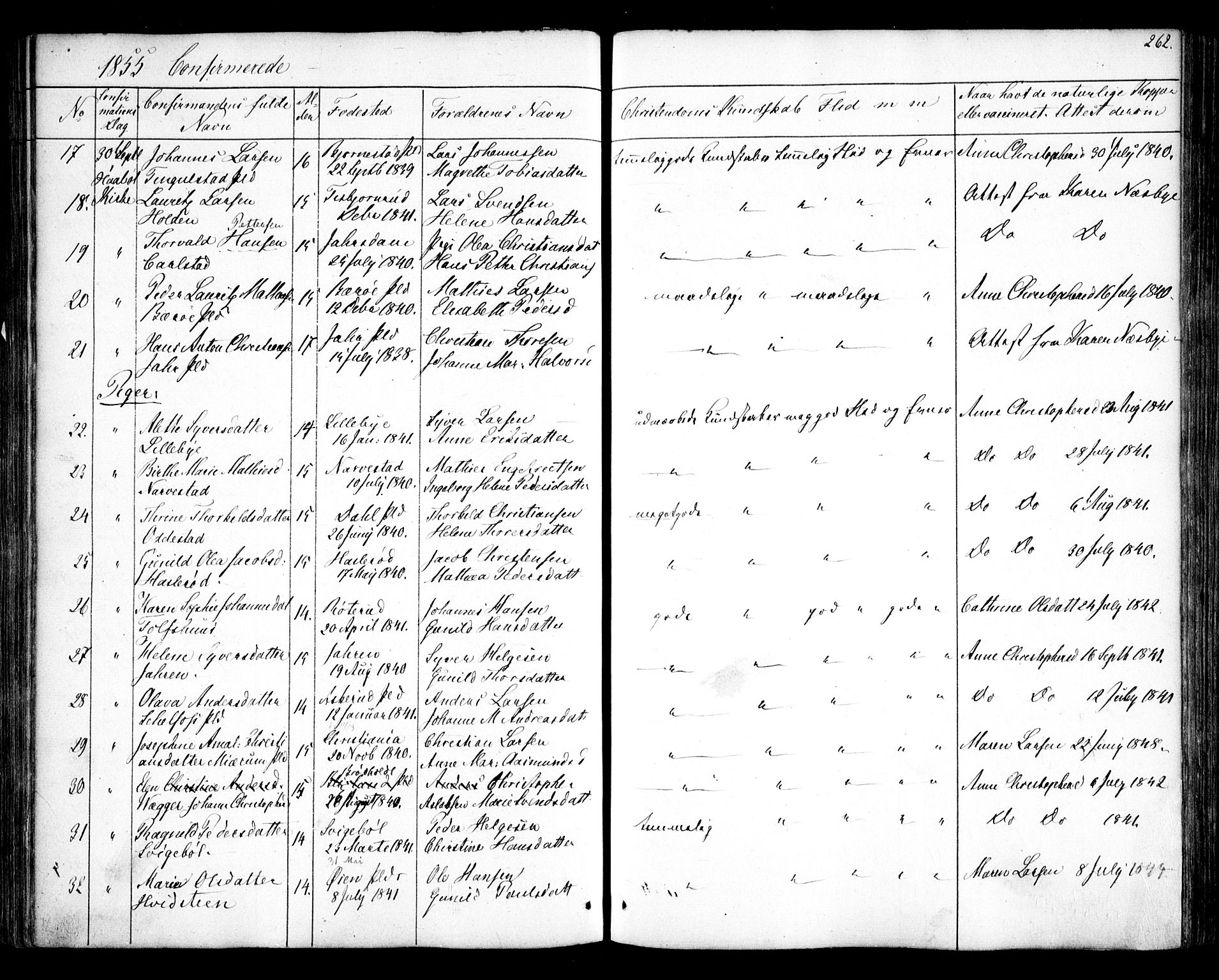 Hobøl prestekontor Kirkebøker, AV/SAO-A-2002/F/Fa/L0003: Parish register (official) no. I 3, 1842-1864, p. 262