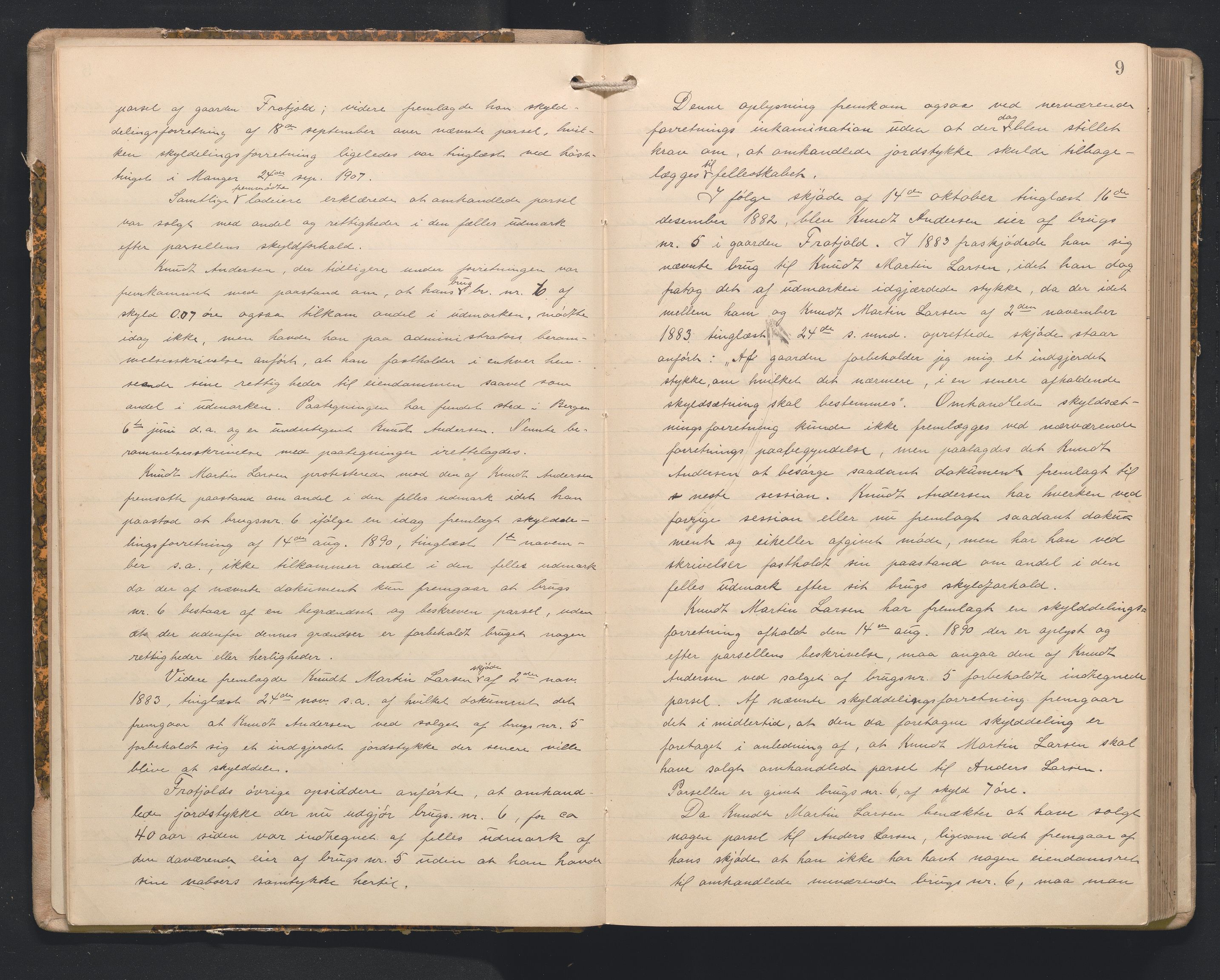 Hordaland jordskiftedøme - I Nordhordland jordskiftedistrikt, AV/SAB-A-6801/A/Aa/L0018: Forhandlingsprotokoll, 1908-1911, p. 8b-9a