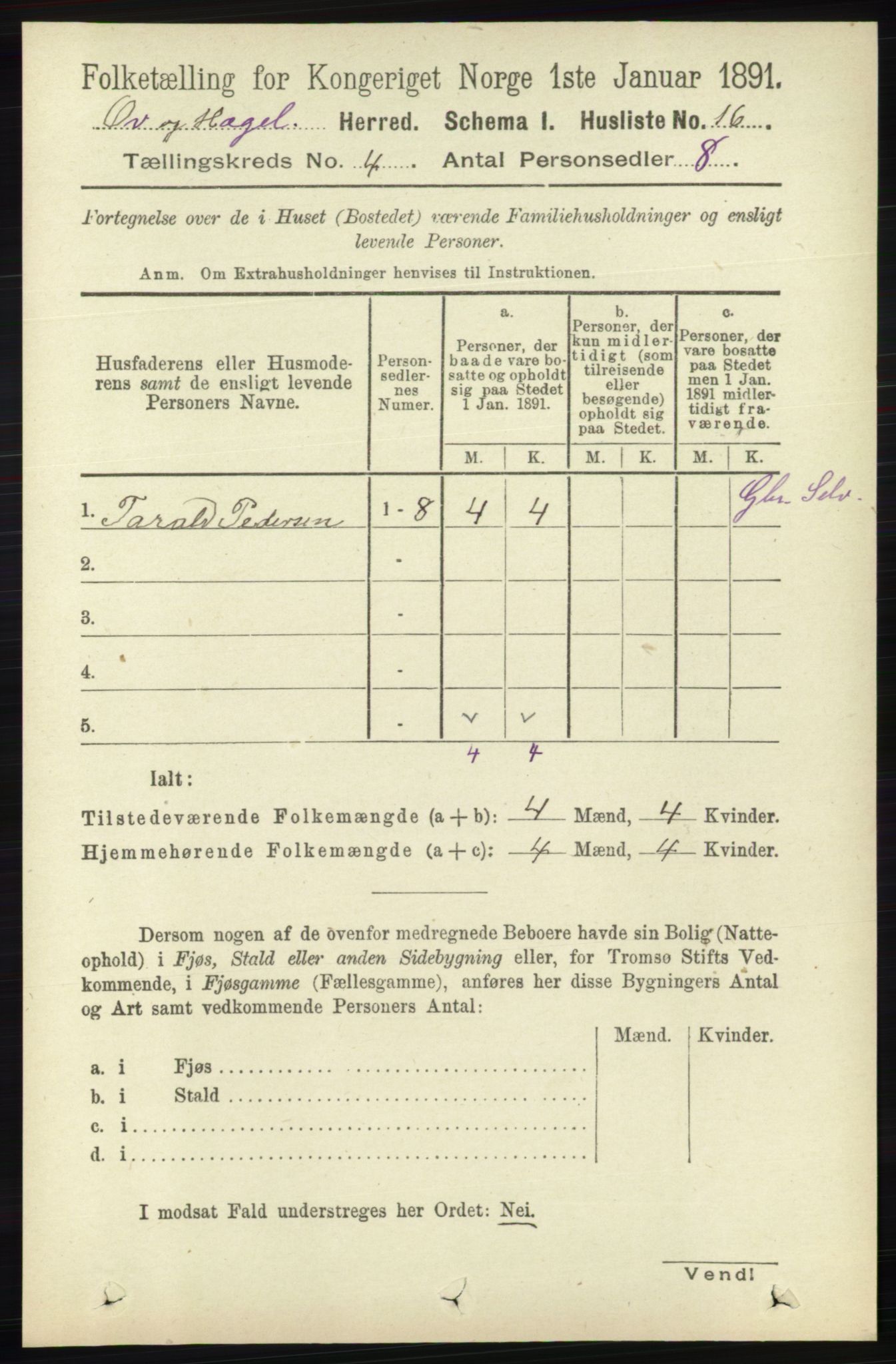 RA, 1891 census for 1016 Øvrebø og Hægeland, 1891, p. 663