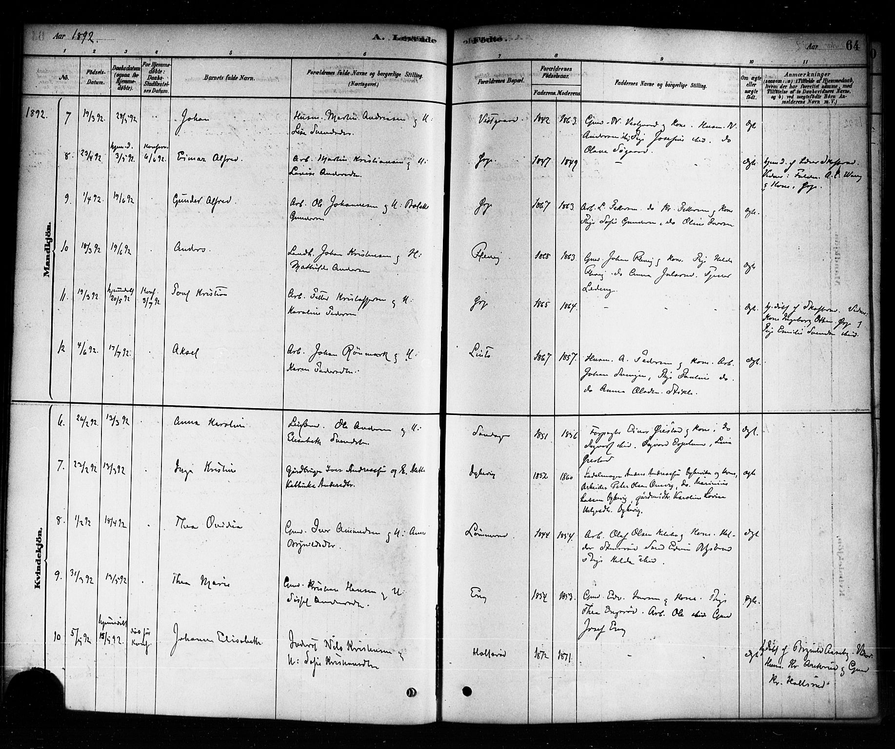 Aremark prestekontor Kirkebøker, AV/SAO-A-10899/F/Fb/L0004: Parish register (official) no. II 4, 1878-1895, p. 64