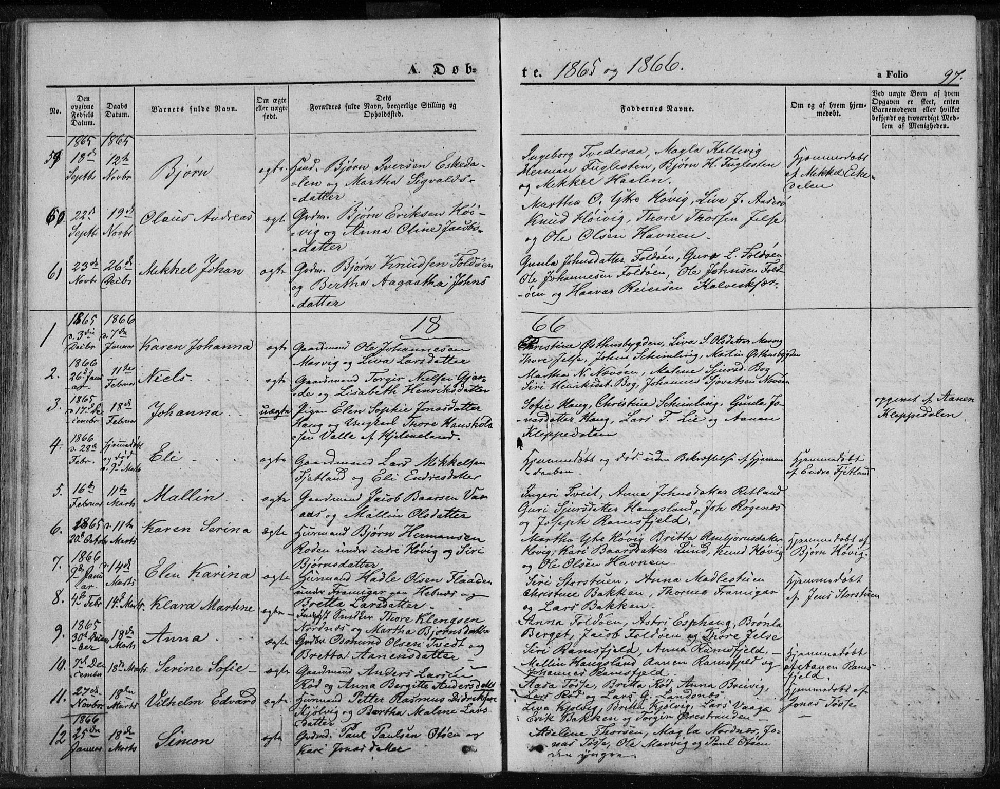 Jelsa sokneprestkontor, AV/SAST-A-101842/01/IV/L0007: Parish register (official) no. A 7, 1854-1866, p. 97