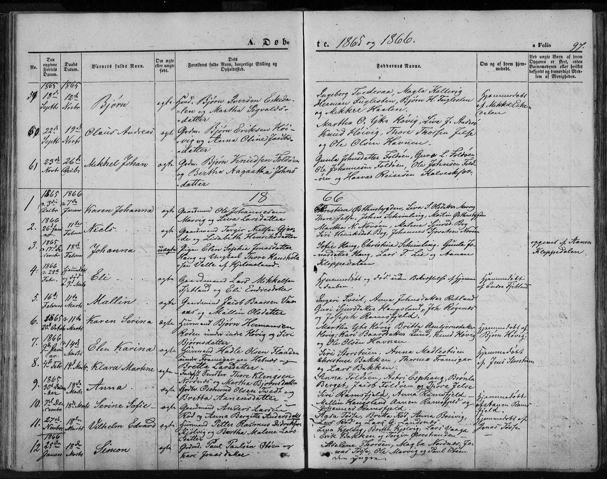 Jelsa sokneprestkontor, AV/SAST-A-101842/01/IV: Parish register (official) no. A 7, 1854-1866, p. 97