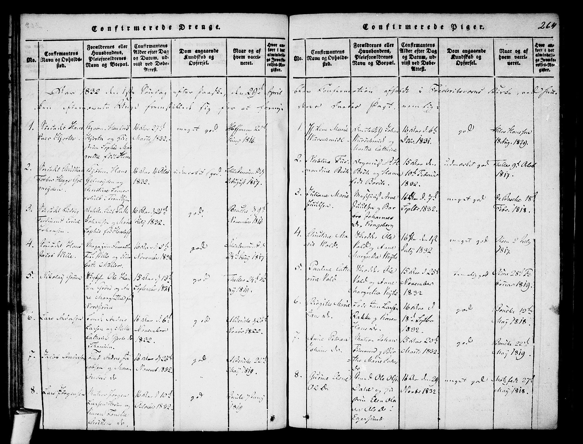 Stavern kirkebøker, SAKO/A-318/F/Fa/L0006: Parish register (official) no. 6, 1816-1839, p. 264
